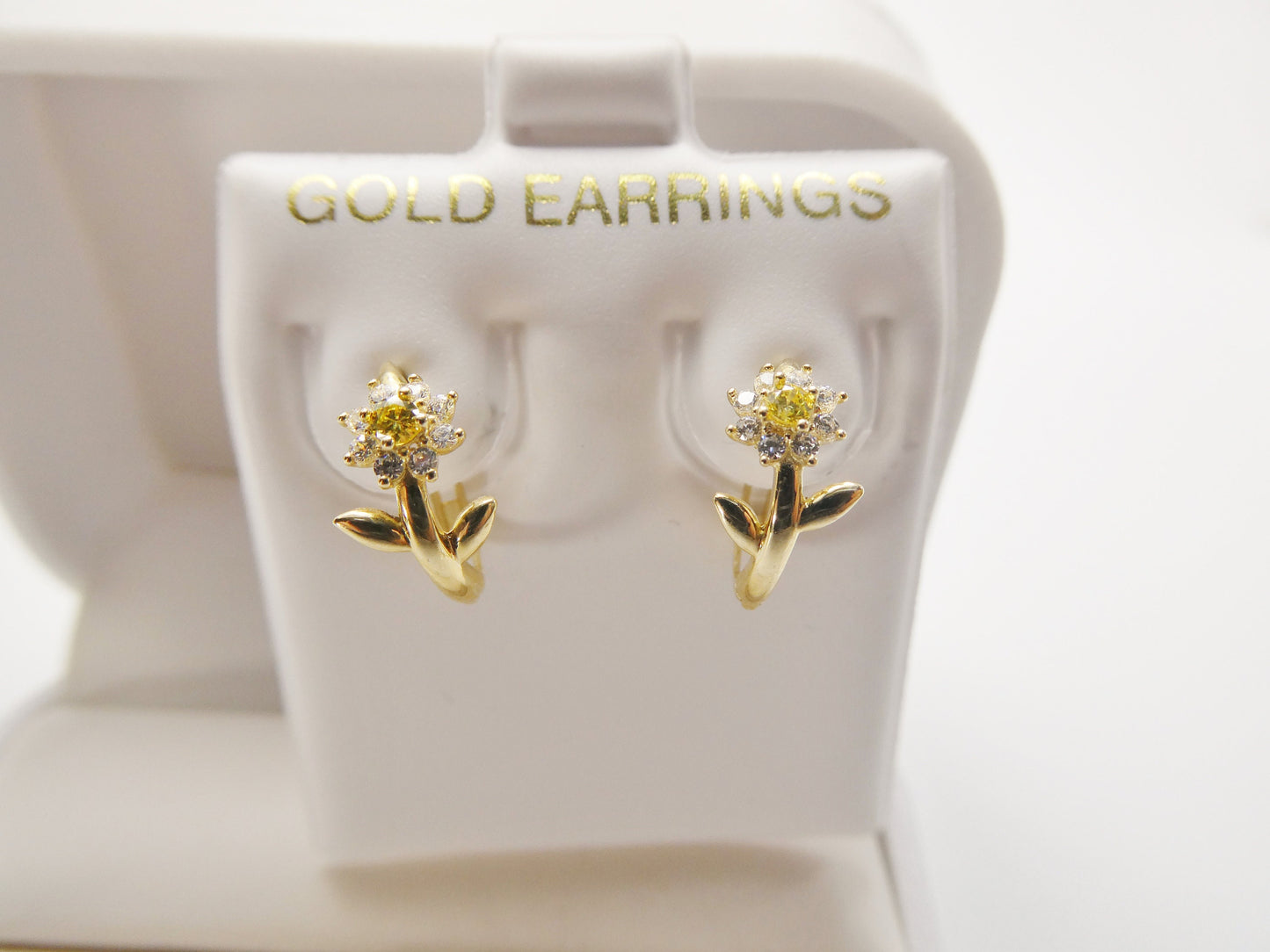 real 10k solid yellow gold flower hoop huggie earring