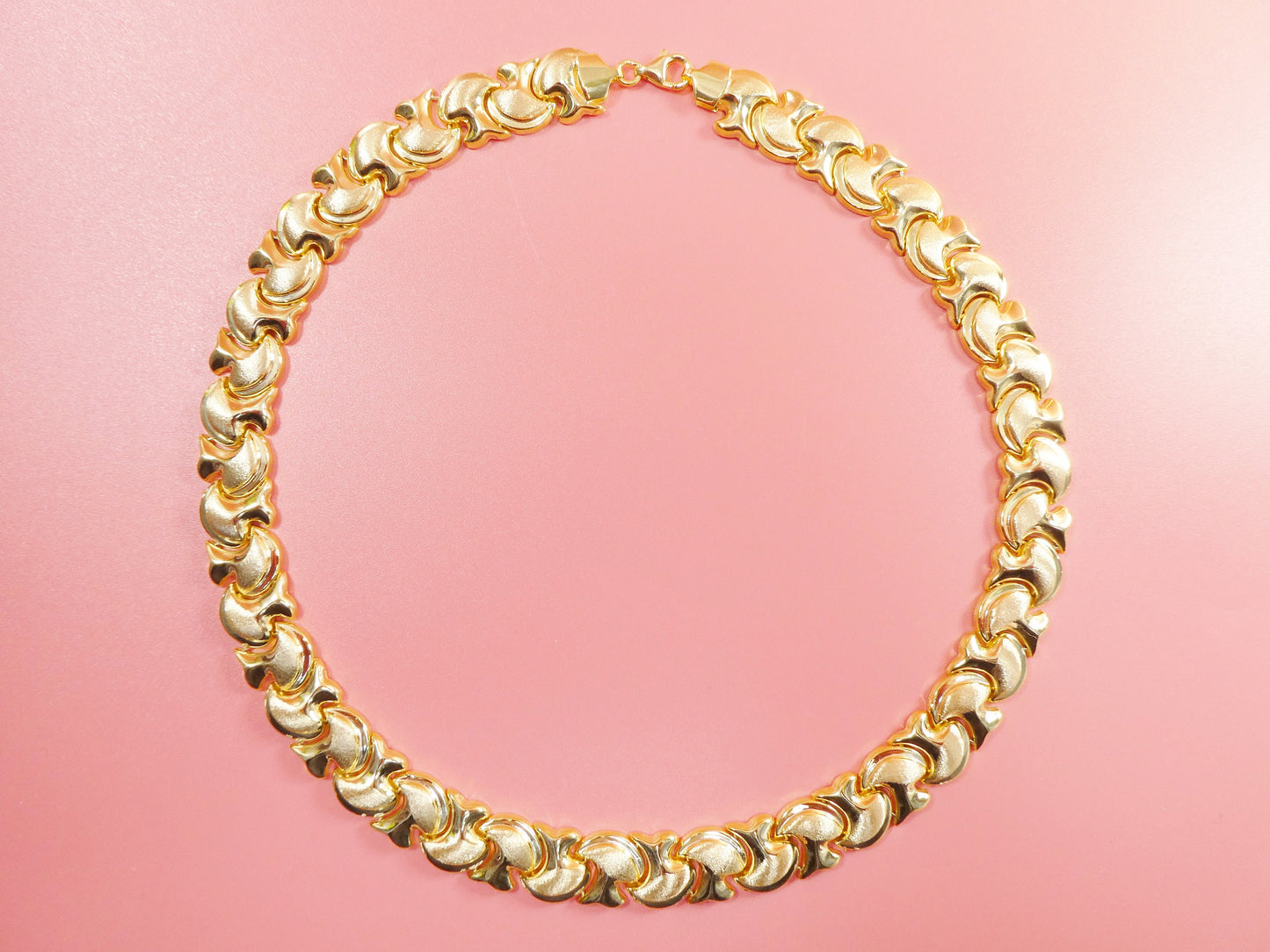 real 925 sterling silver large stampato set necklace and bracelet 14k gold color finish