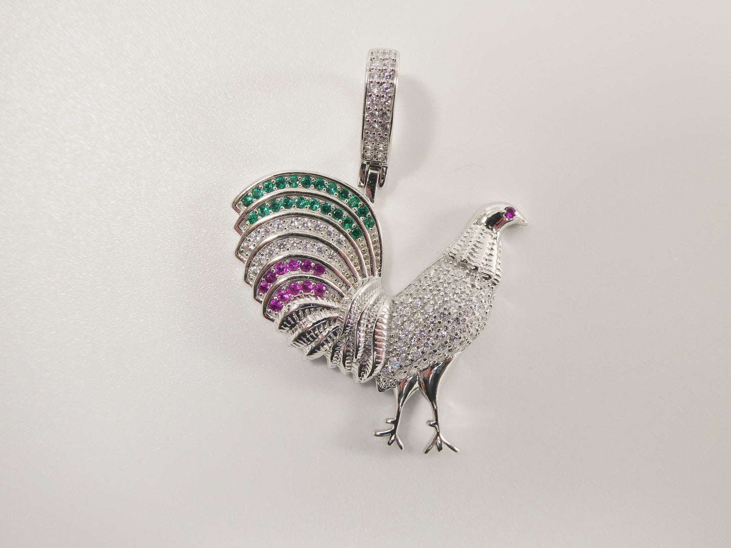 real 925 sterling silver 2mm moon chain and rooster pendent