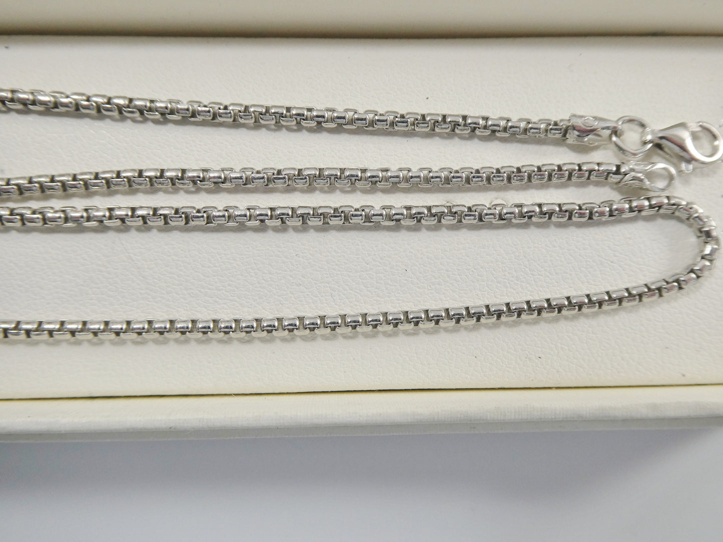 real 925 sterling silver round box chain 14k white gold tone finish