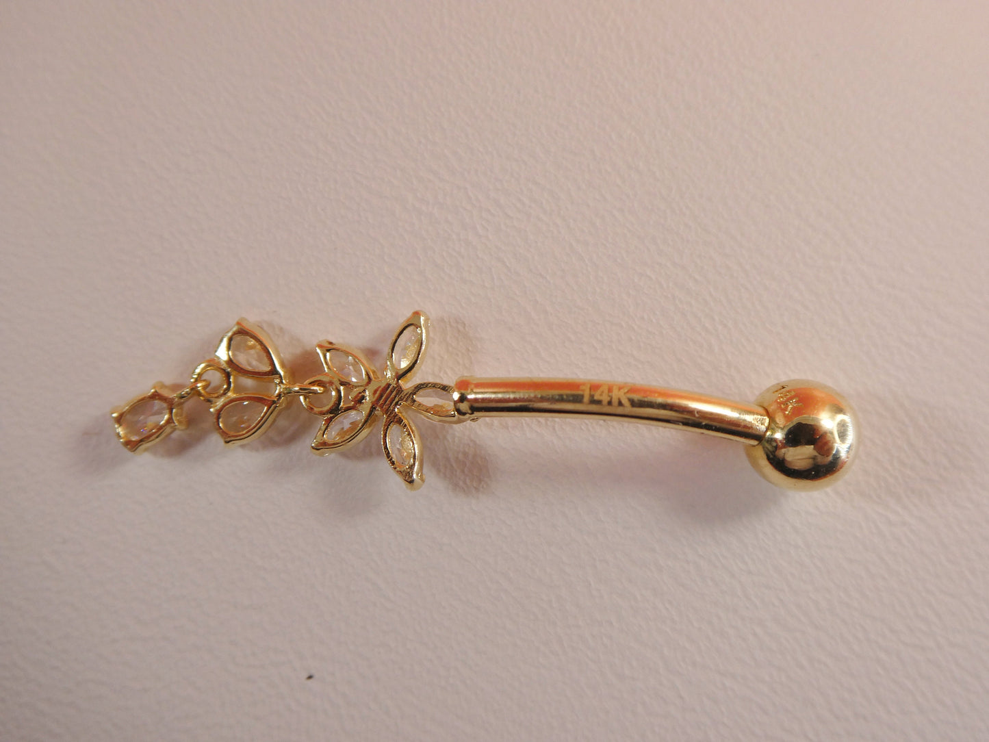 14k real solid yellow gold flower belly button ring piercing