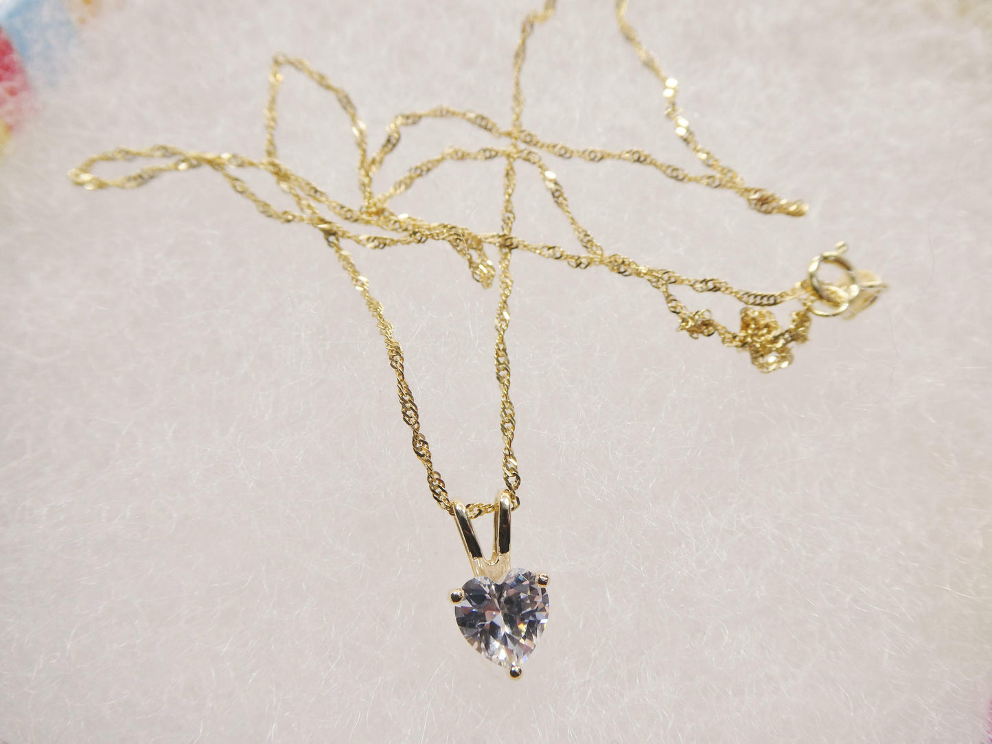 10k real solid yellow gold 16 inch chain and heart solitaire pendent set