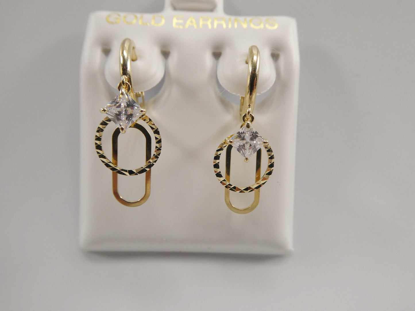 10K real solid yellow gold paper clip style huggie fancy ladies earrings