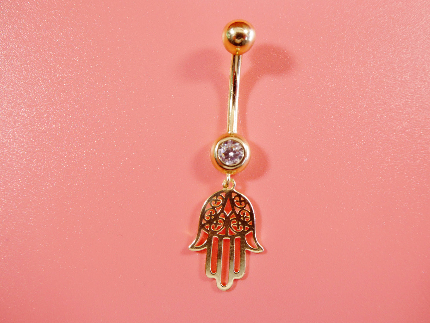 14k real solid yellow gold dangling hamsa hand belly button ring piercing