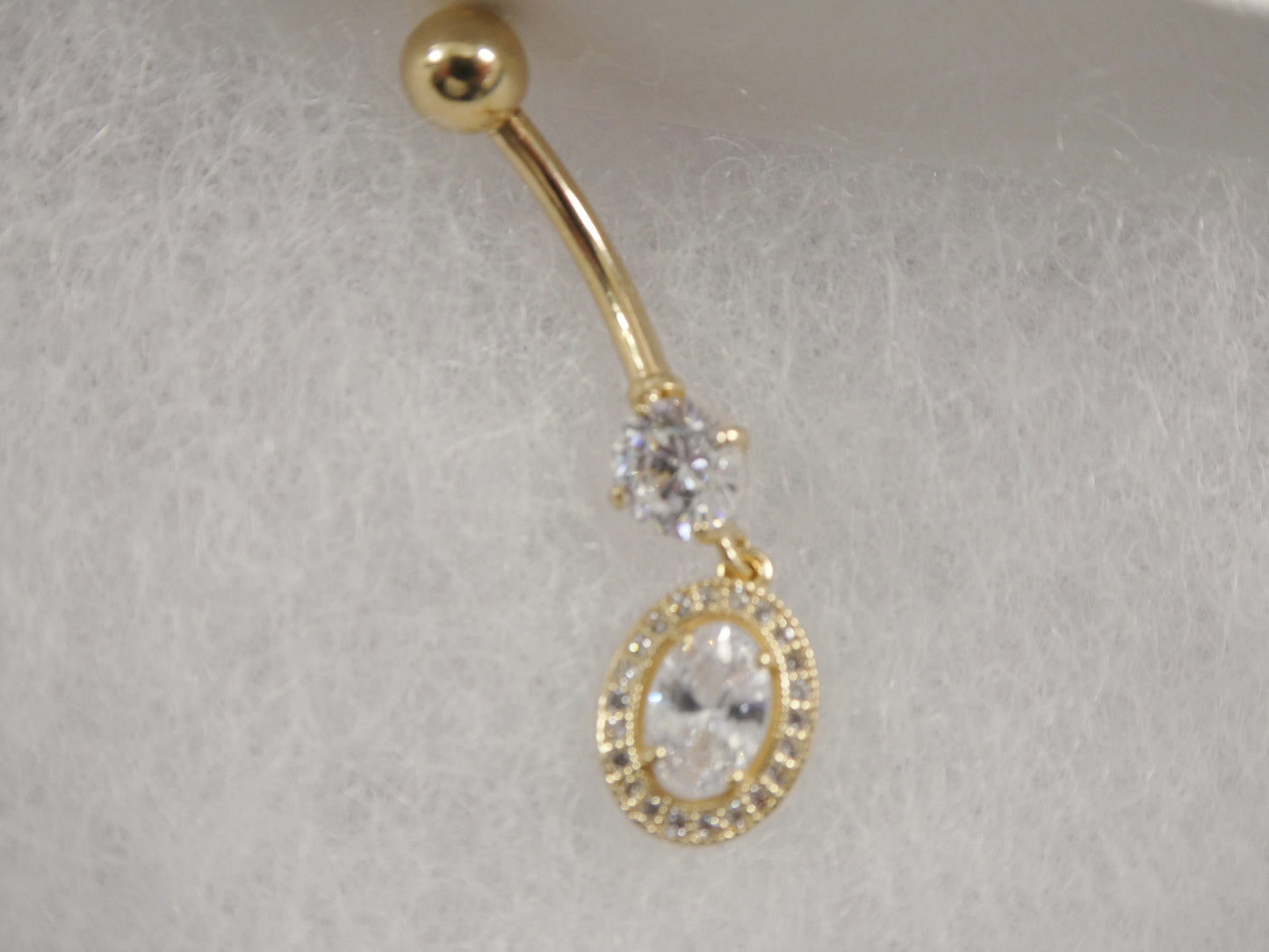 14k real solid yellow gold high polish oval shape belly button ring piercing