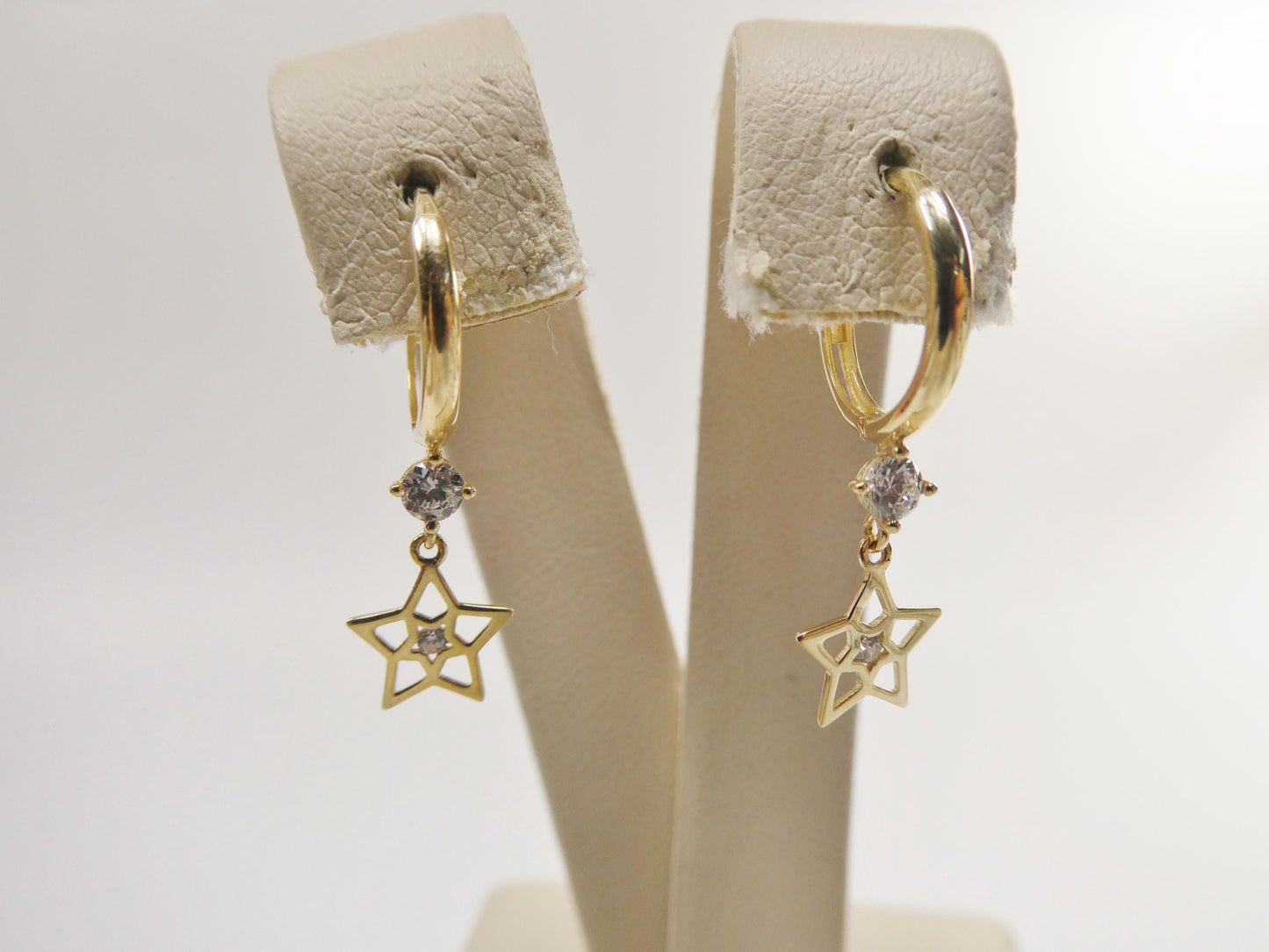 real 10k solid yellow gold designer star hoop huggie earrings