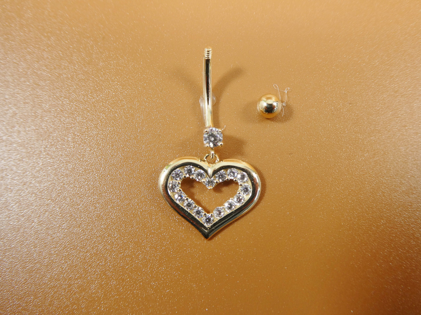 14k real solid yellow gold heart dangling belly ring