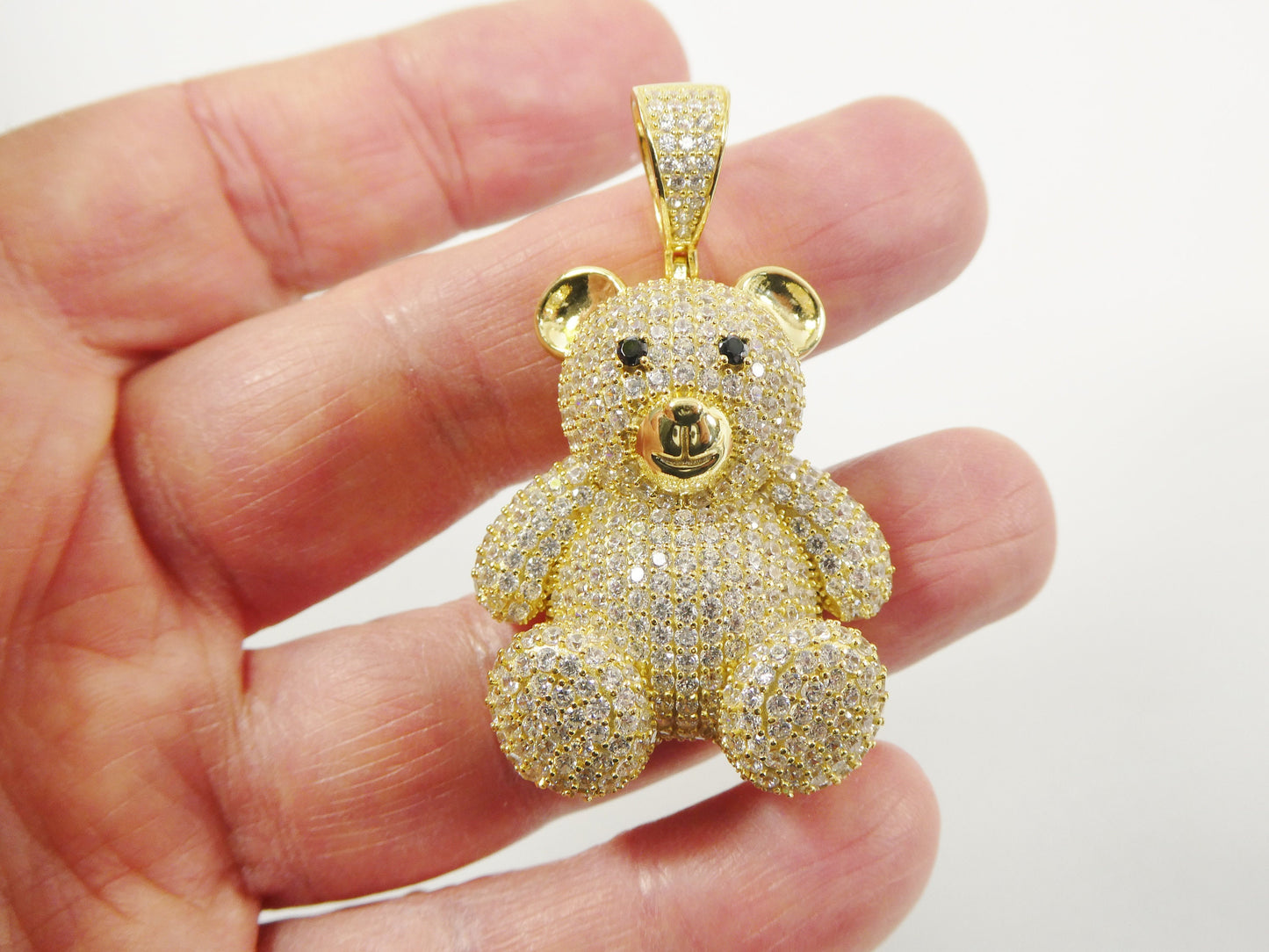 real 925 sterling silver teddy bear pendent and 2mm 20 inch moon cut chain