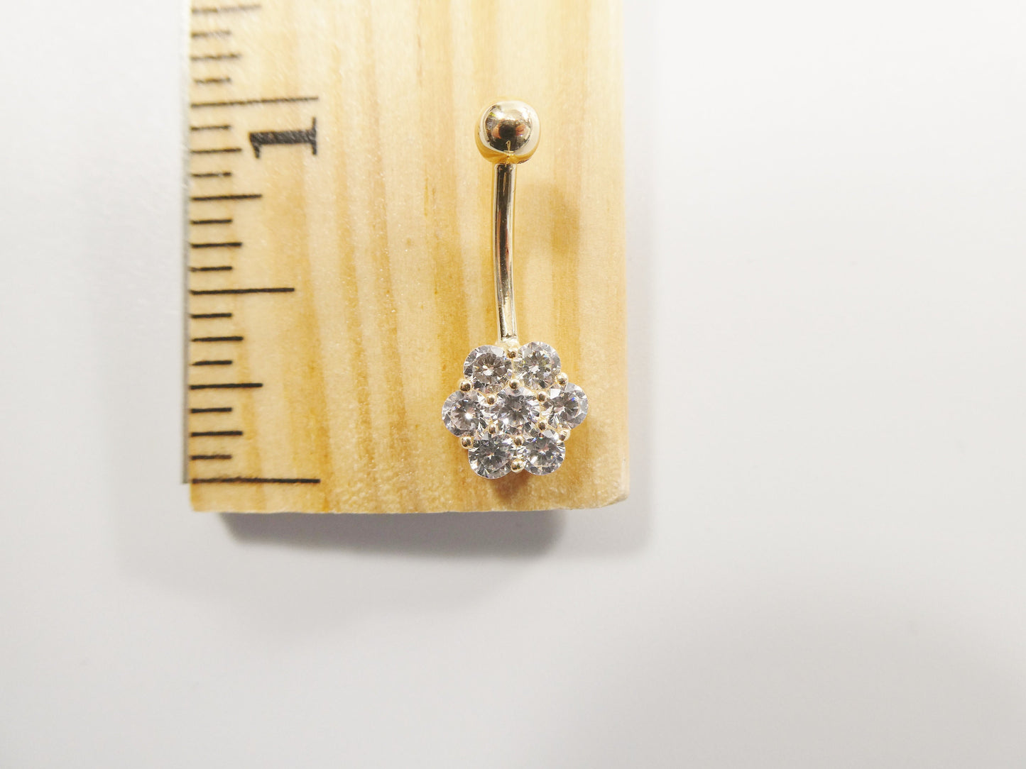 14k real solid yellow gold full stone flower belly button ring piercing