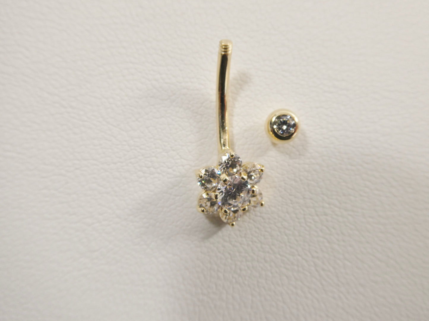 14k real solid yellow gold flower belly button ring piercing
