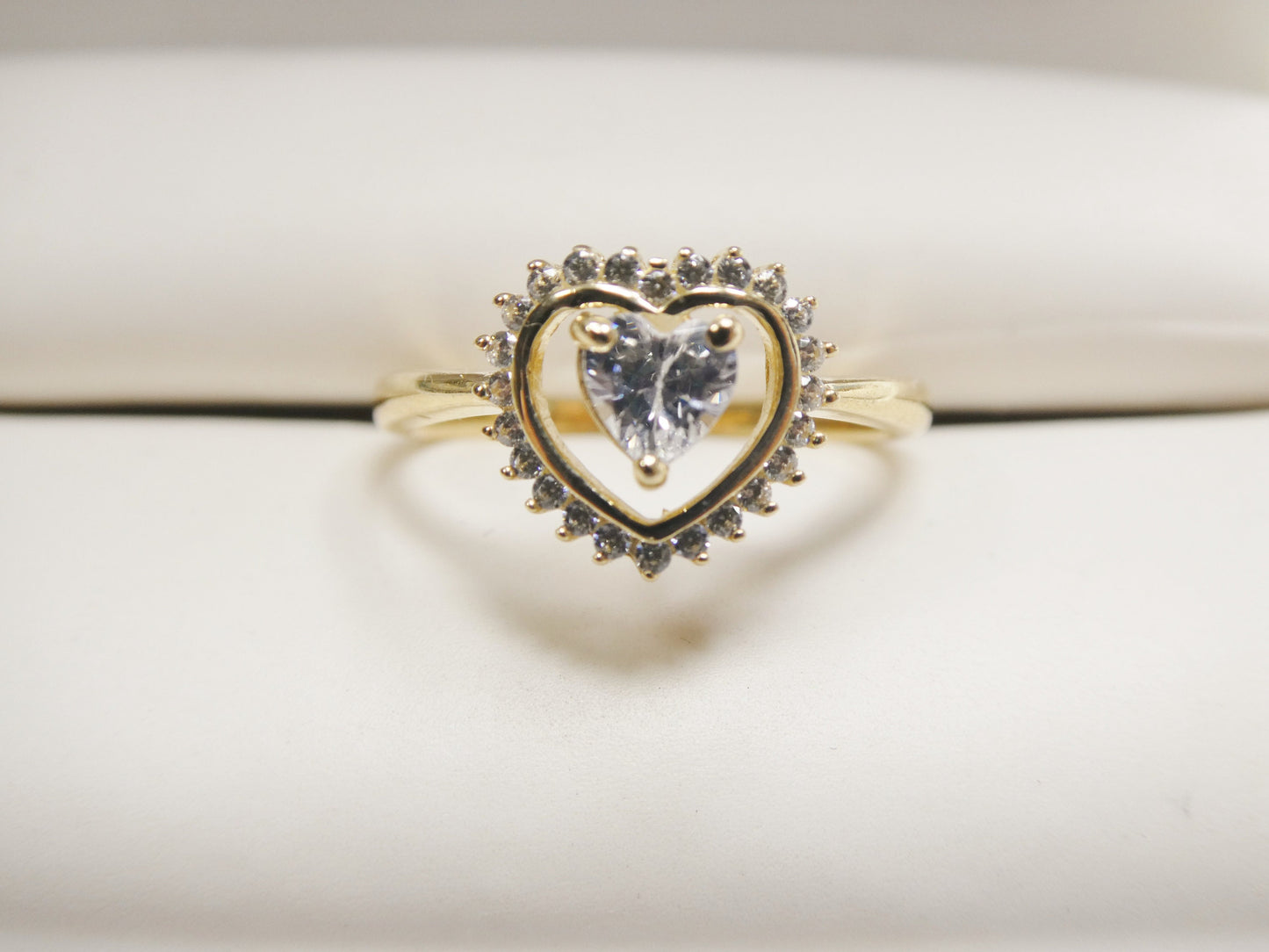 14k real solid yellow gold engagement heart cubic zirconia ring