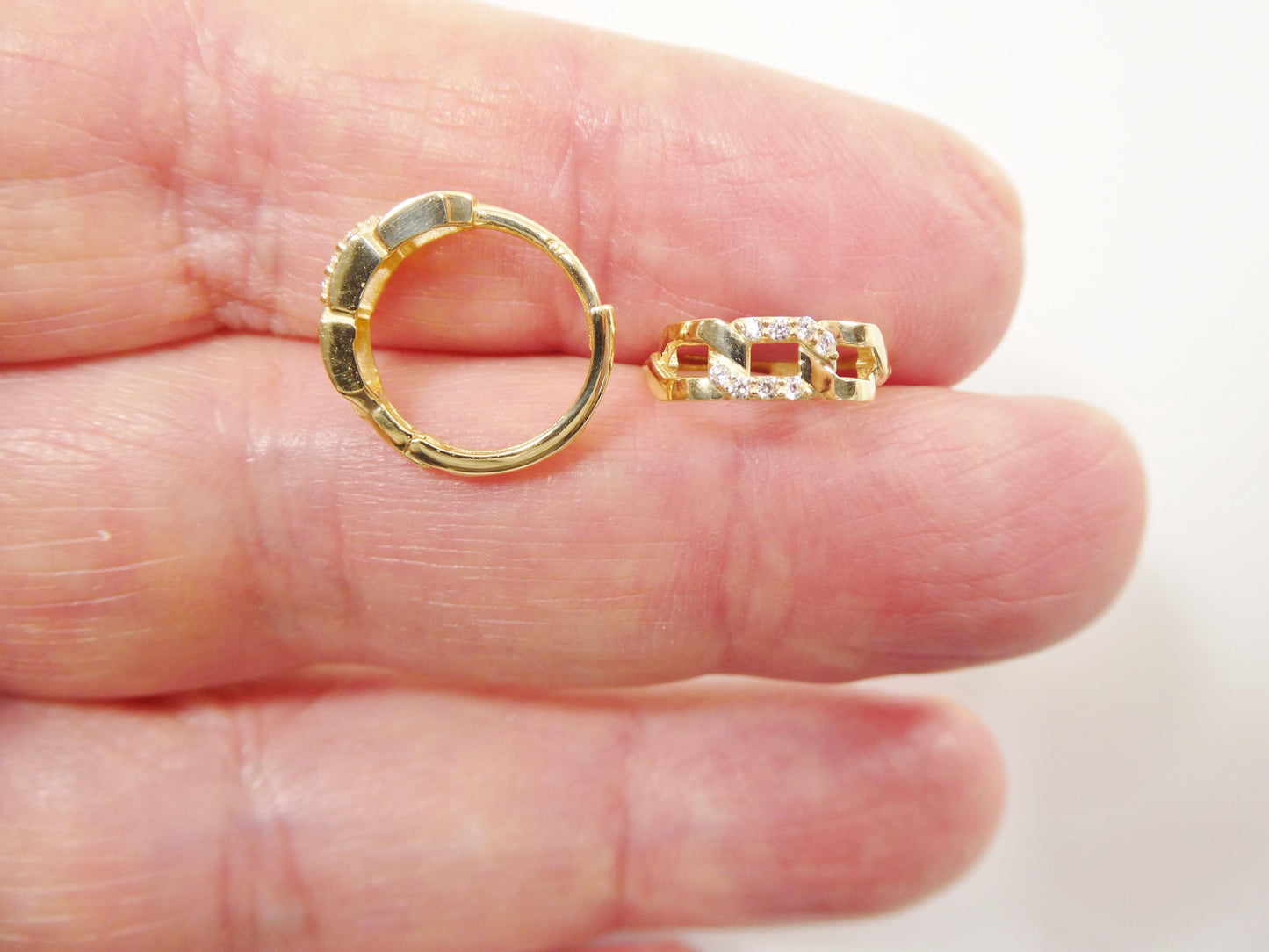 real 10k solid yellow gold cz earring / cartilage daith hoop huggie earring