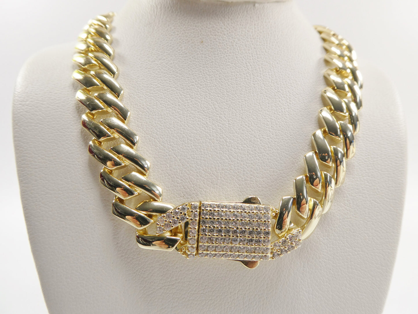 11mm real 925 sterling silver Monaco style bracelet and necklace 14k yellow gold finish