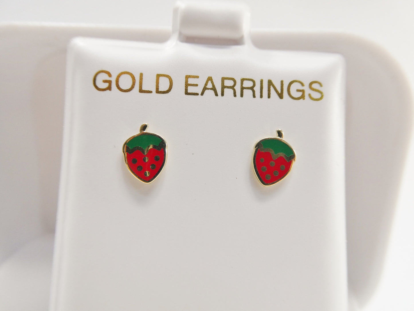 10k real solid gold kids enamel strawberry screw post earrings