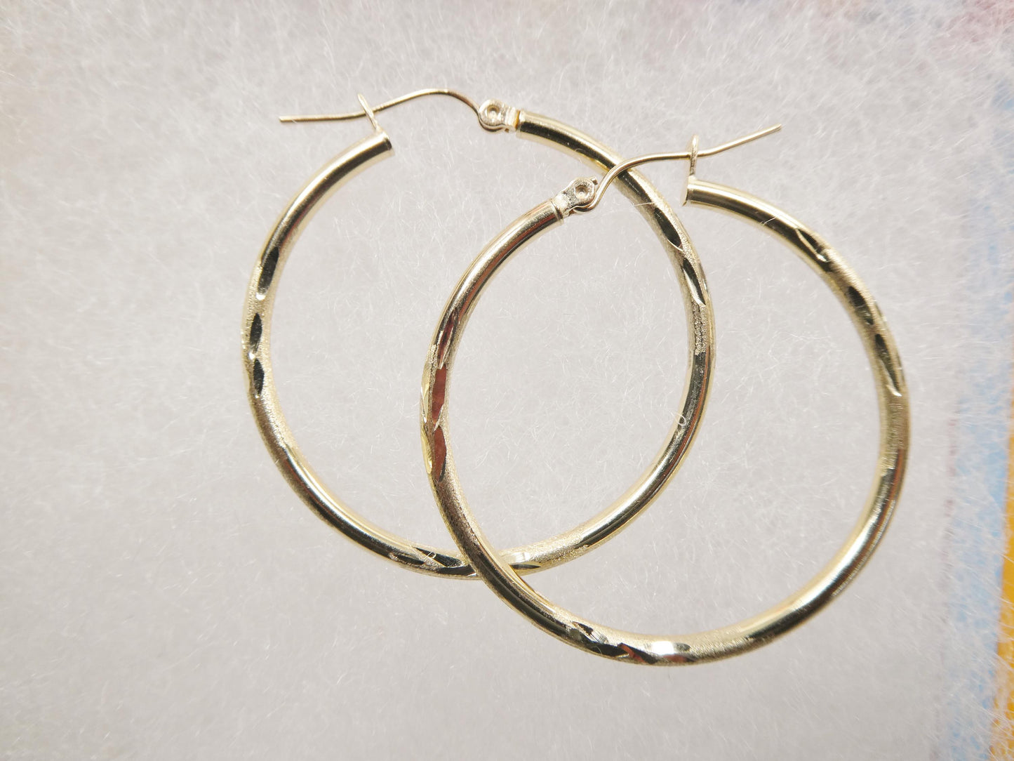 10k real solid yellow gold diamond cut hoop earrings
