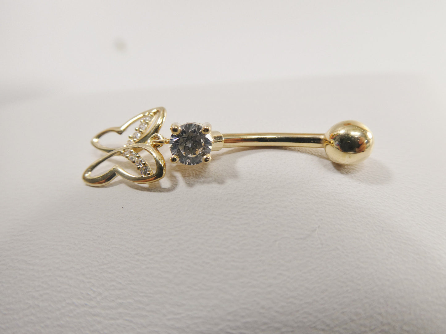 14k real solid yellow gold butterfly dangling belly button ring piercing