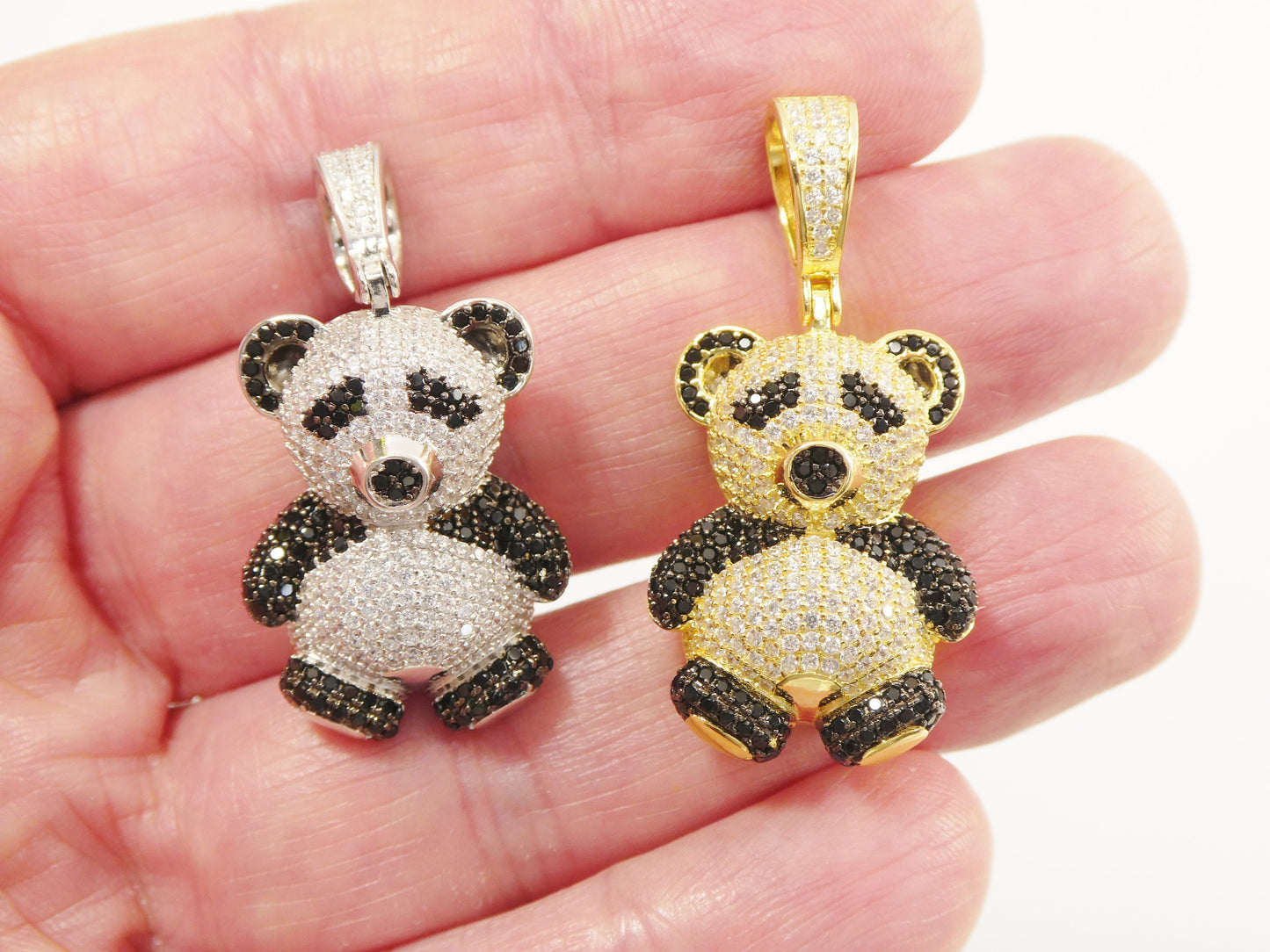 real 925 sterling silver teddy bear pendent and 2mm moon chain