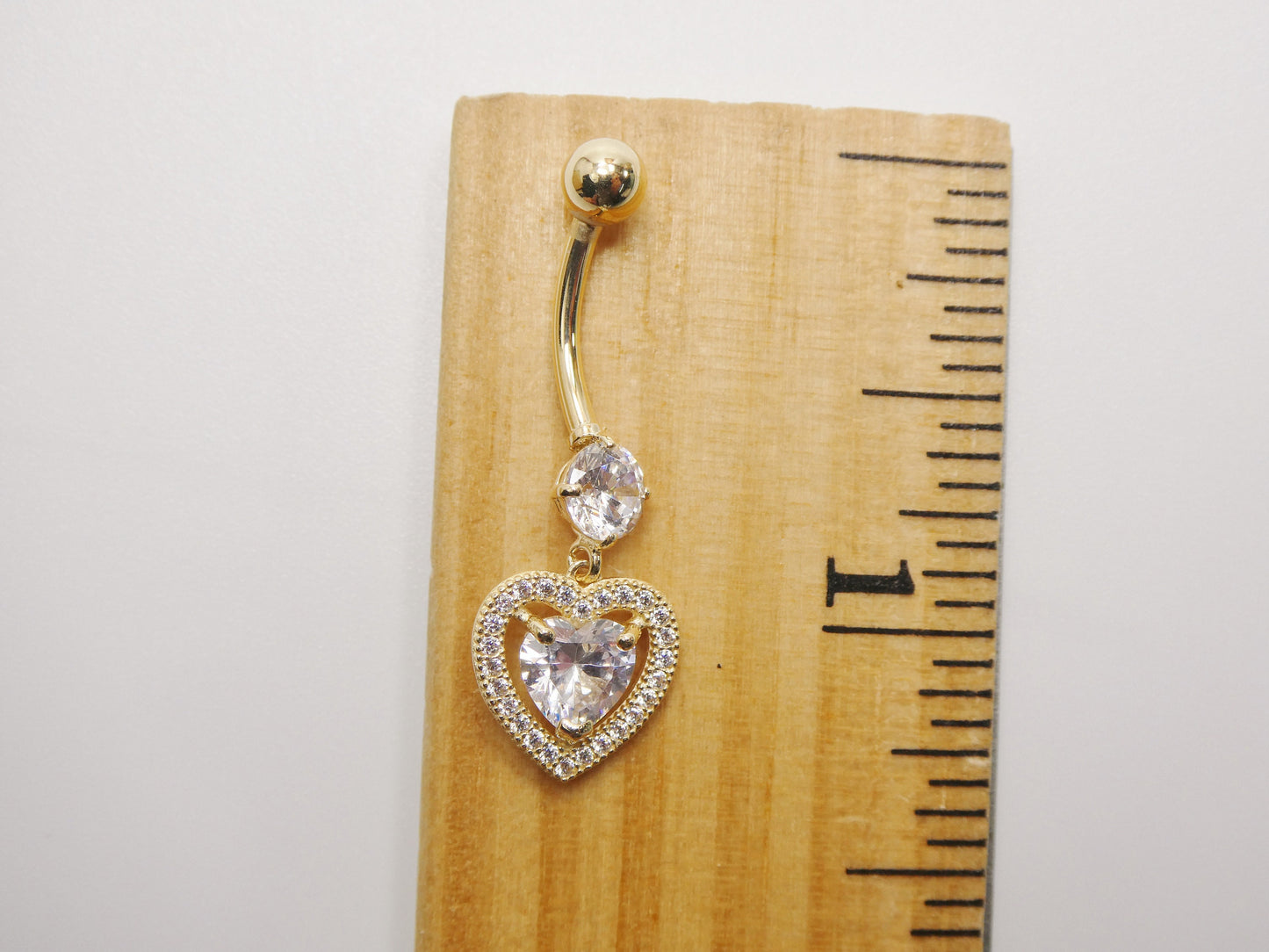 14k real solid yellow gold large heart drop belly button ring piercing