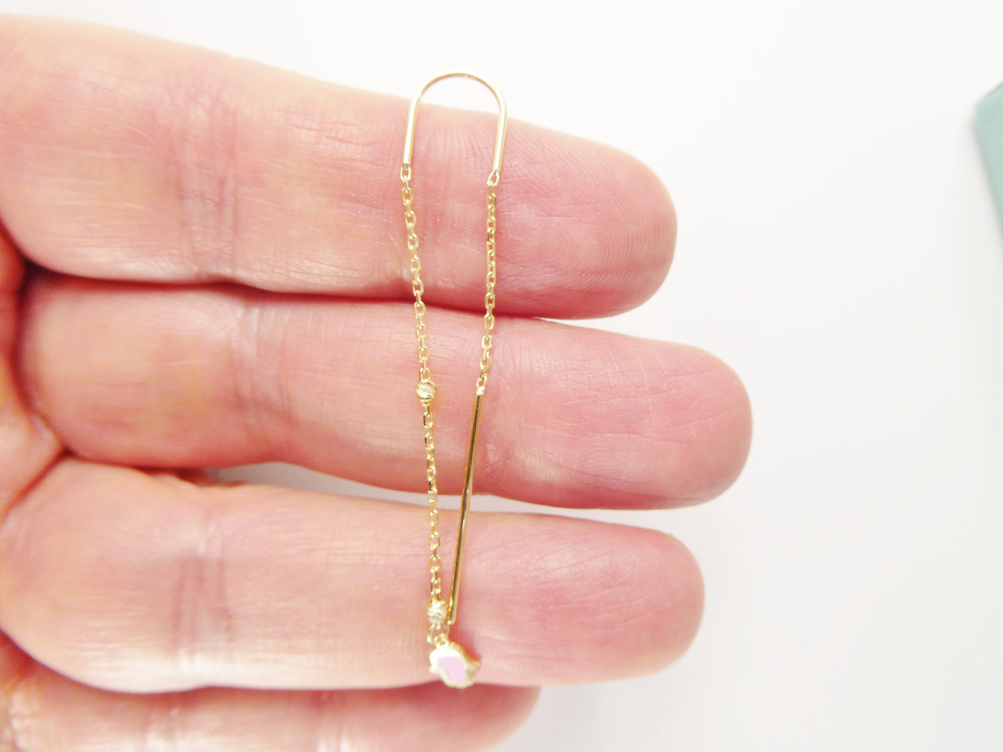 14k real solid yellow gold hamsa hand long dangling earring