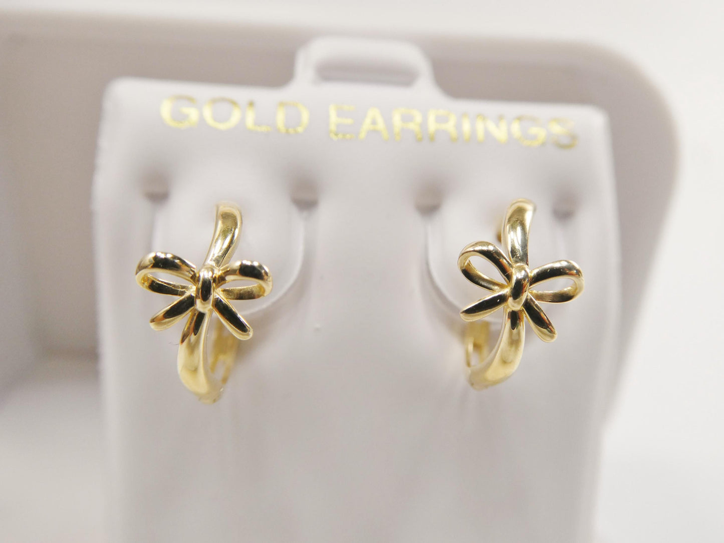real 10k solid yellow gold designer bow hoop huggie earrings