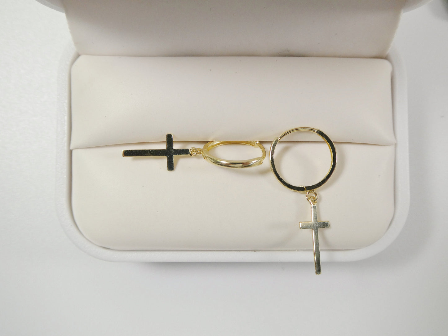 10k real solid yellow gold plain hoop huggie cross dropping