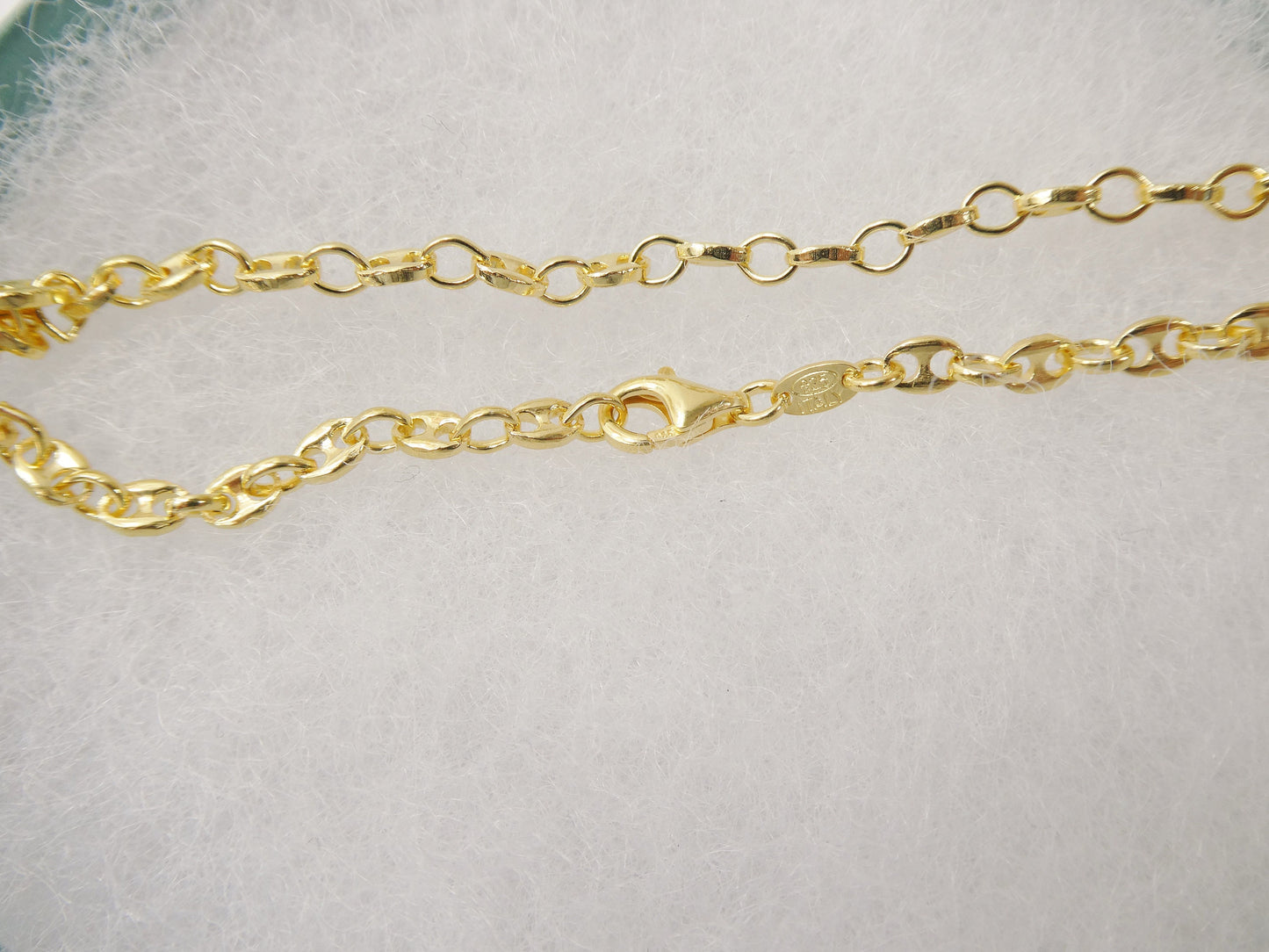 Real 925 sterling silver 10 inch mariner anklet 14k yellow gold finish
