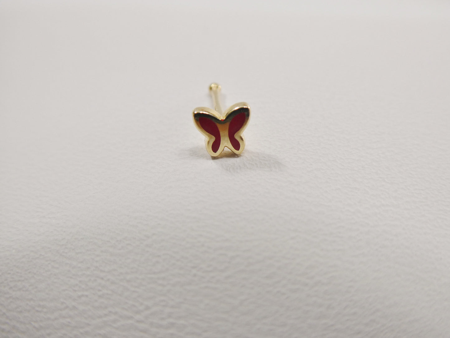 14k real solid yellow gold red butterfly enamel stud nose ring