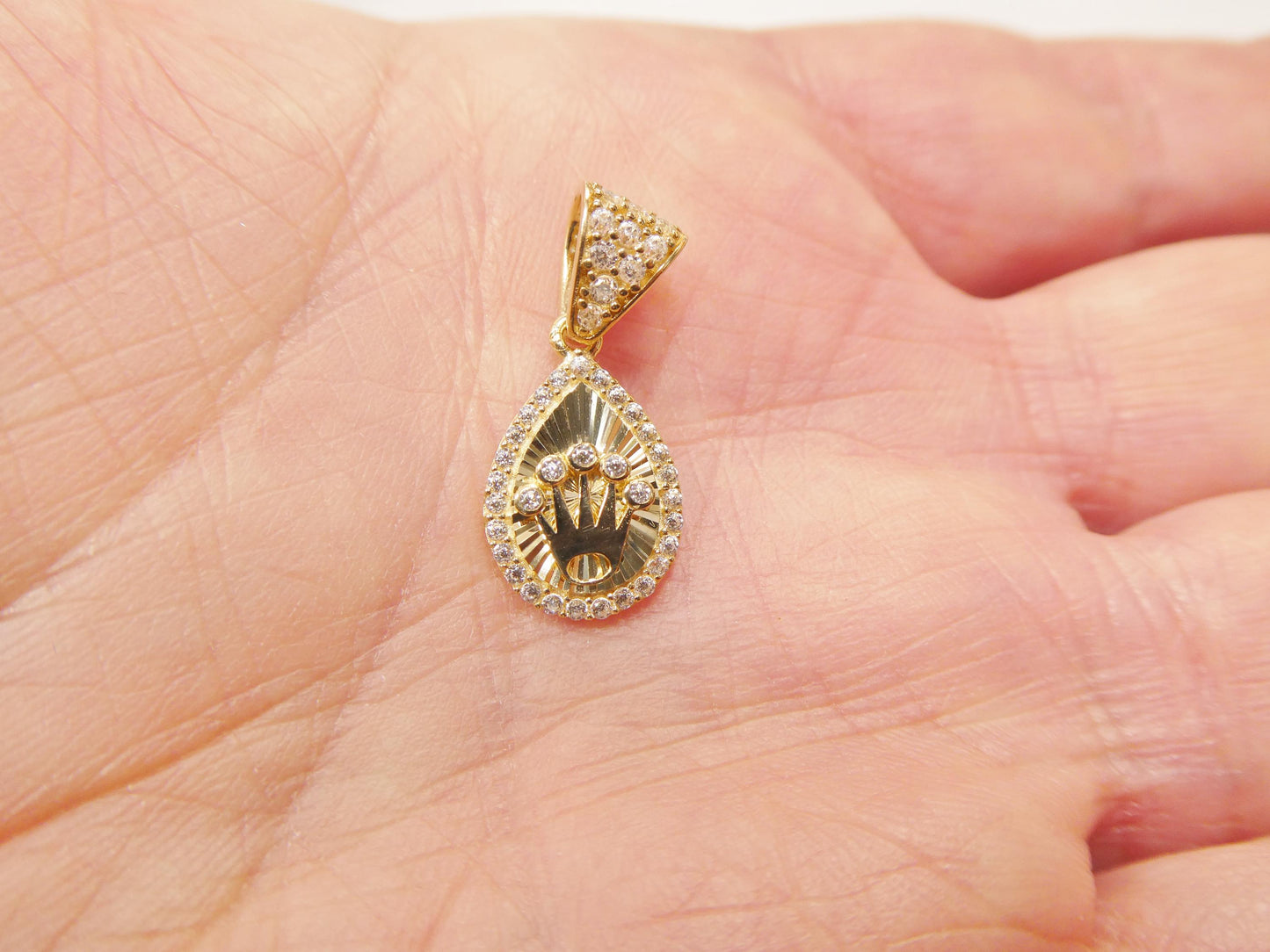 10k real solid yellow gold crown pendent and rope necklace