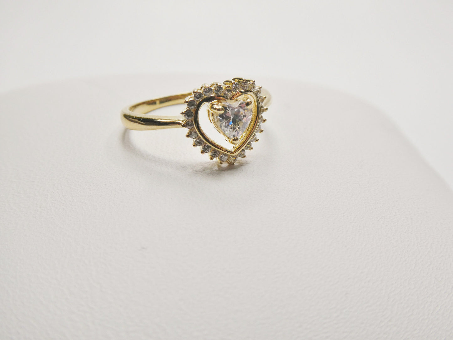 14k real solid yellow gold engagement heart cubic zirconia ring