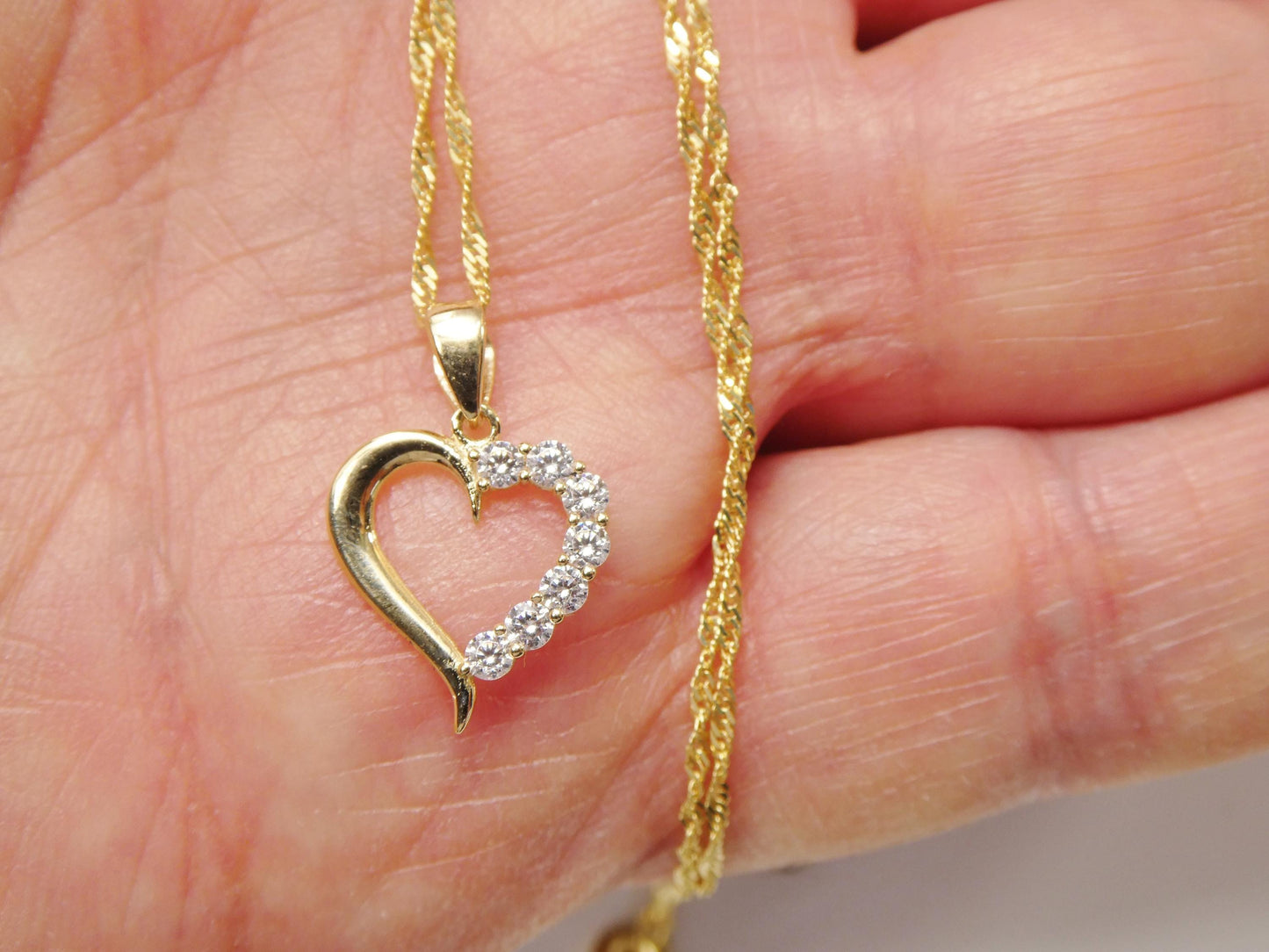 10k real solid yellow gold 16 inch chain and heart pendent set