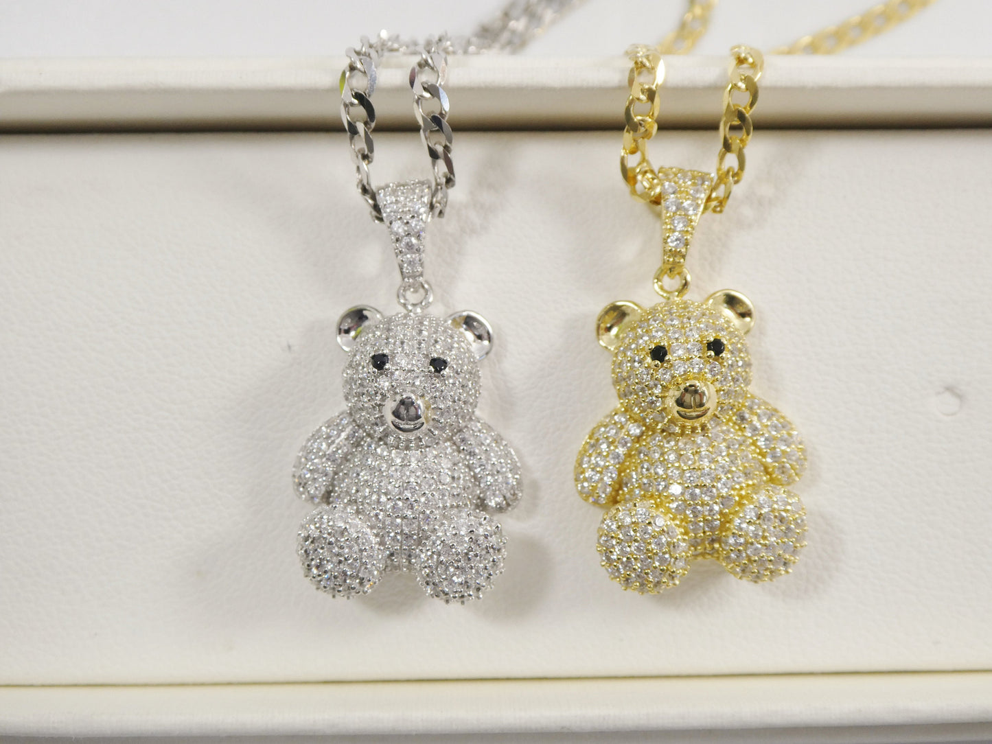 925 sterling silver teddy bear set chain and pendent