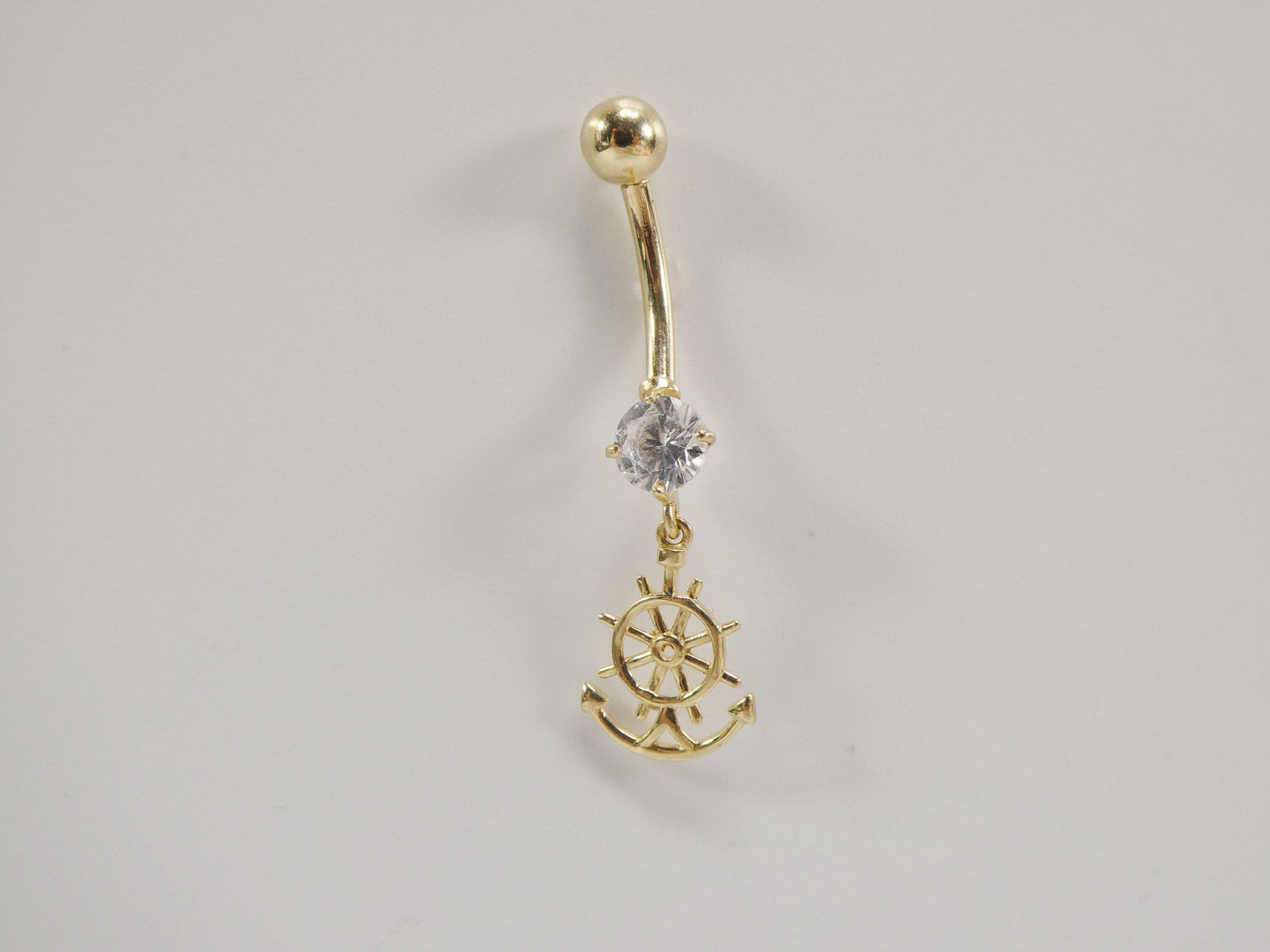 14k real solid yellow gold dangling steering wheel anchor belly button ring piercing