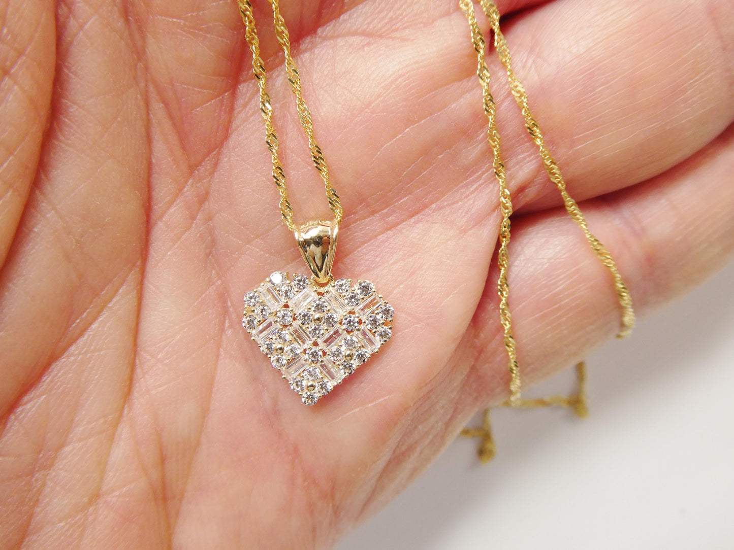 10k real solid yellow gold 16 inch chain and heart pendent set