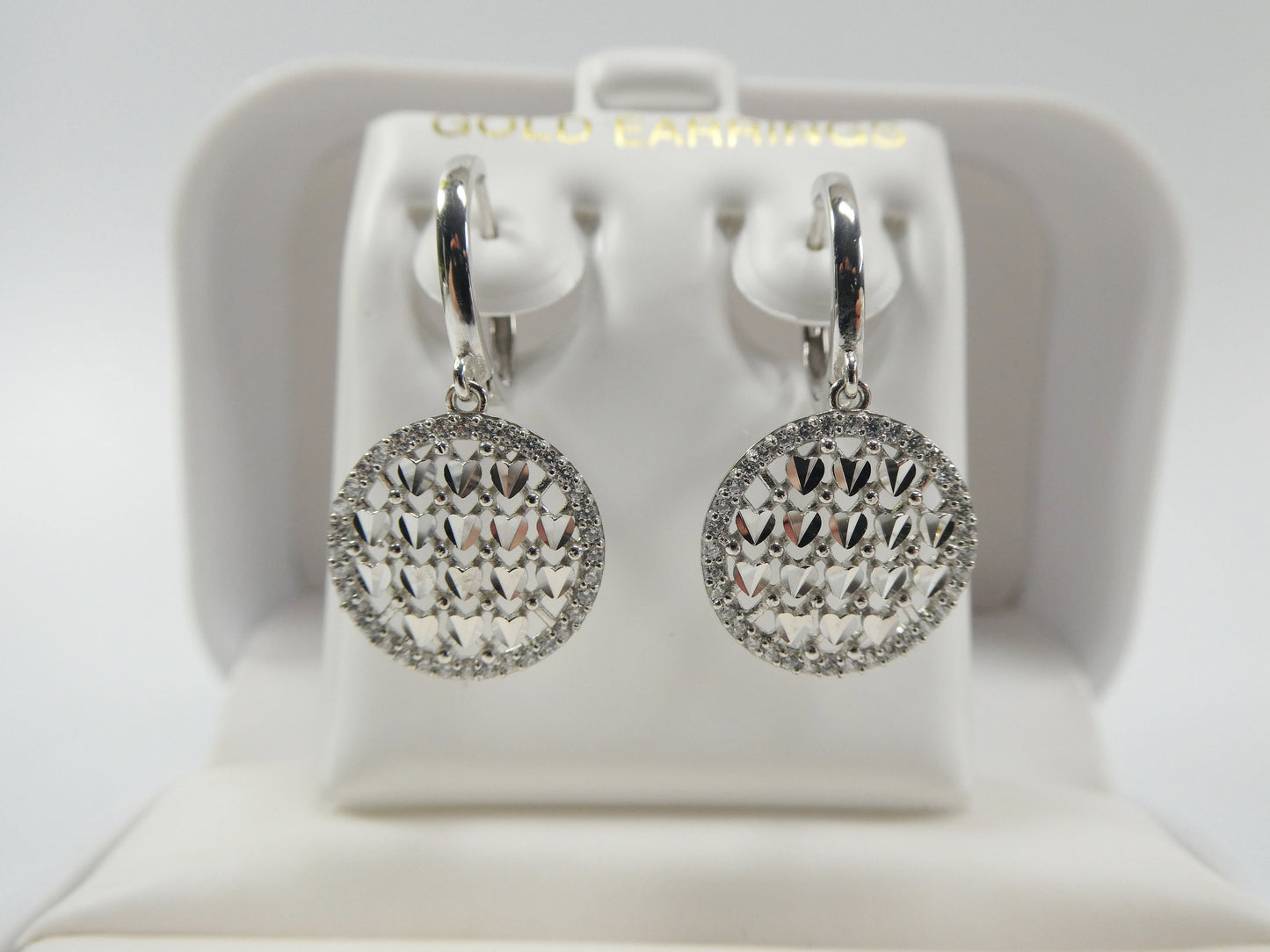 10k real solid yellow gold circle drop all tiny heart huggie earrings
