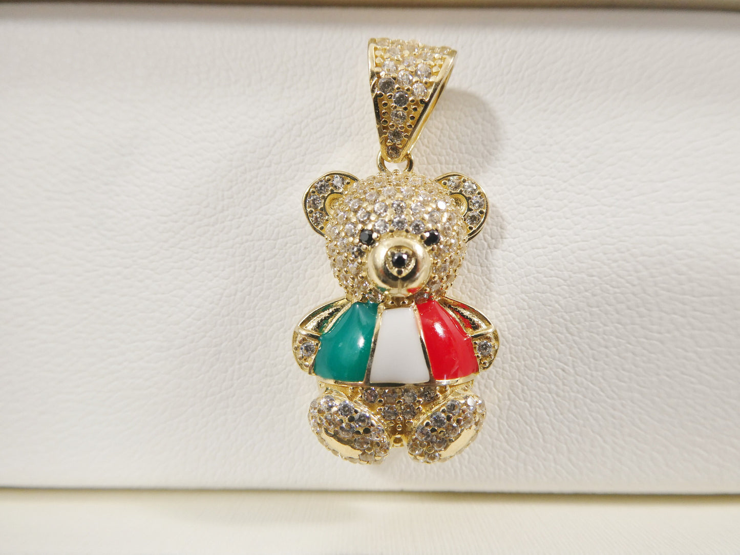 14k real solid yellow gold mexcio flag teddy bear charm pendent