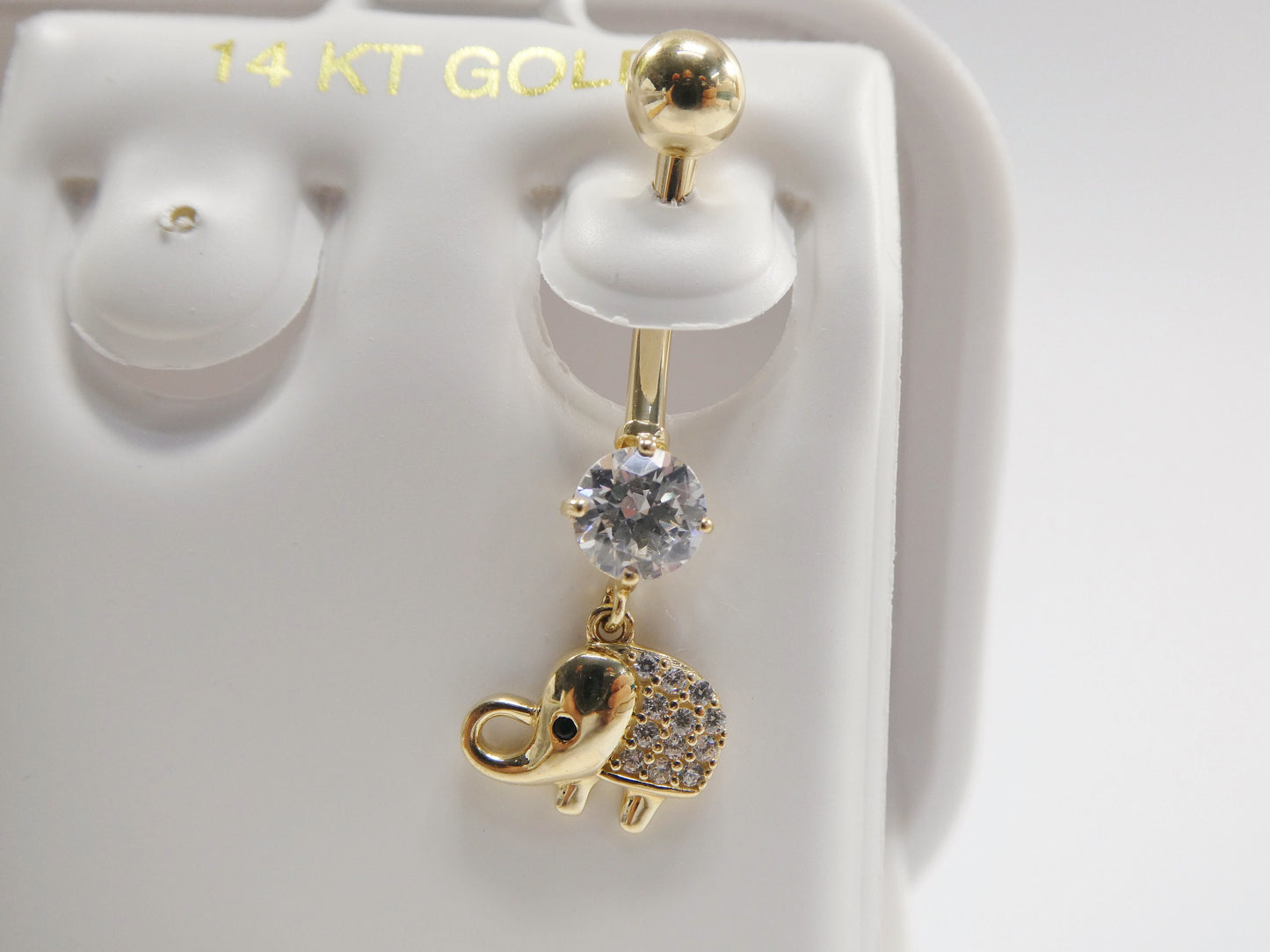 14k real solid yellow gold elephant dangling belly button ring piercing