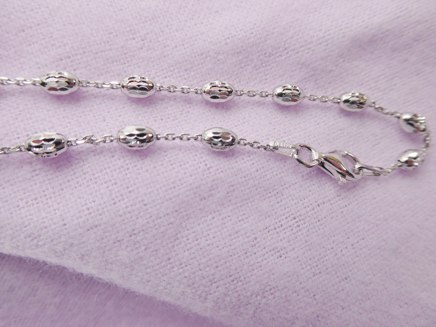 Real 925 sterling silver 10 inch cable chain bead anklet 14k white gold finish