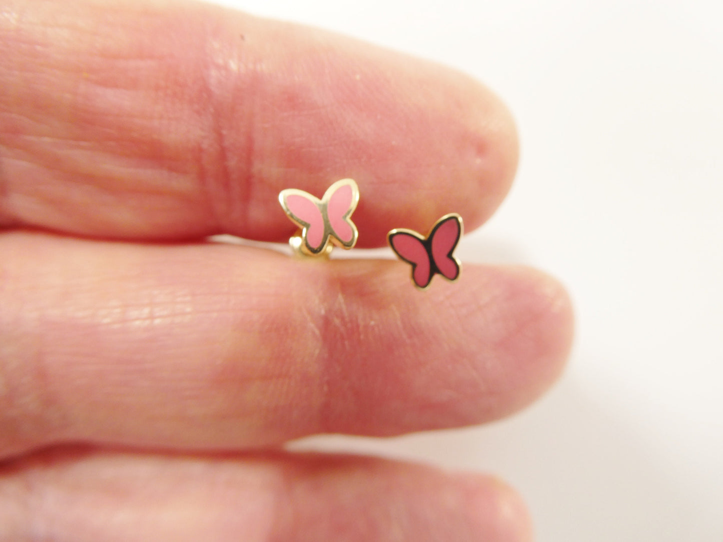 10k real solid gold kids enamel butterfly screw post earrings