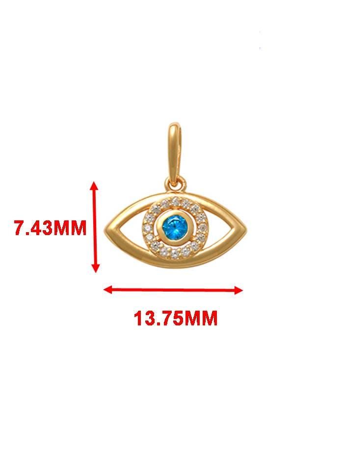 14k real solid yellow gold evil eye pendent and cable necklace