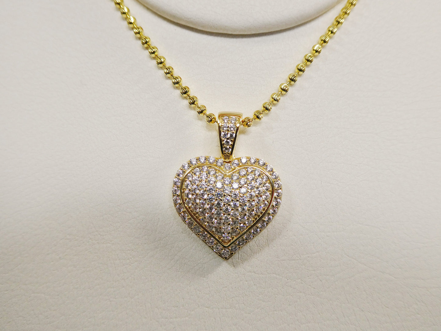 14k yellow color tone moon cut chain and heart over real 925 sterling silver
