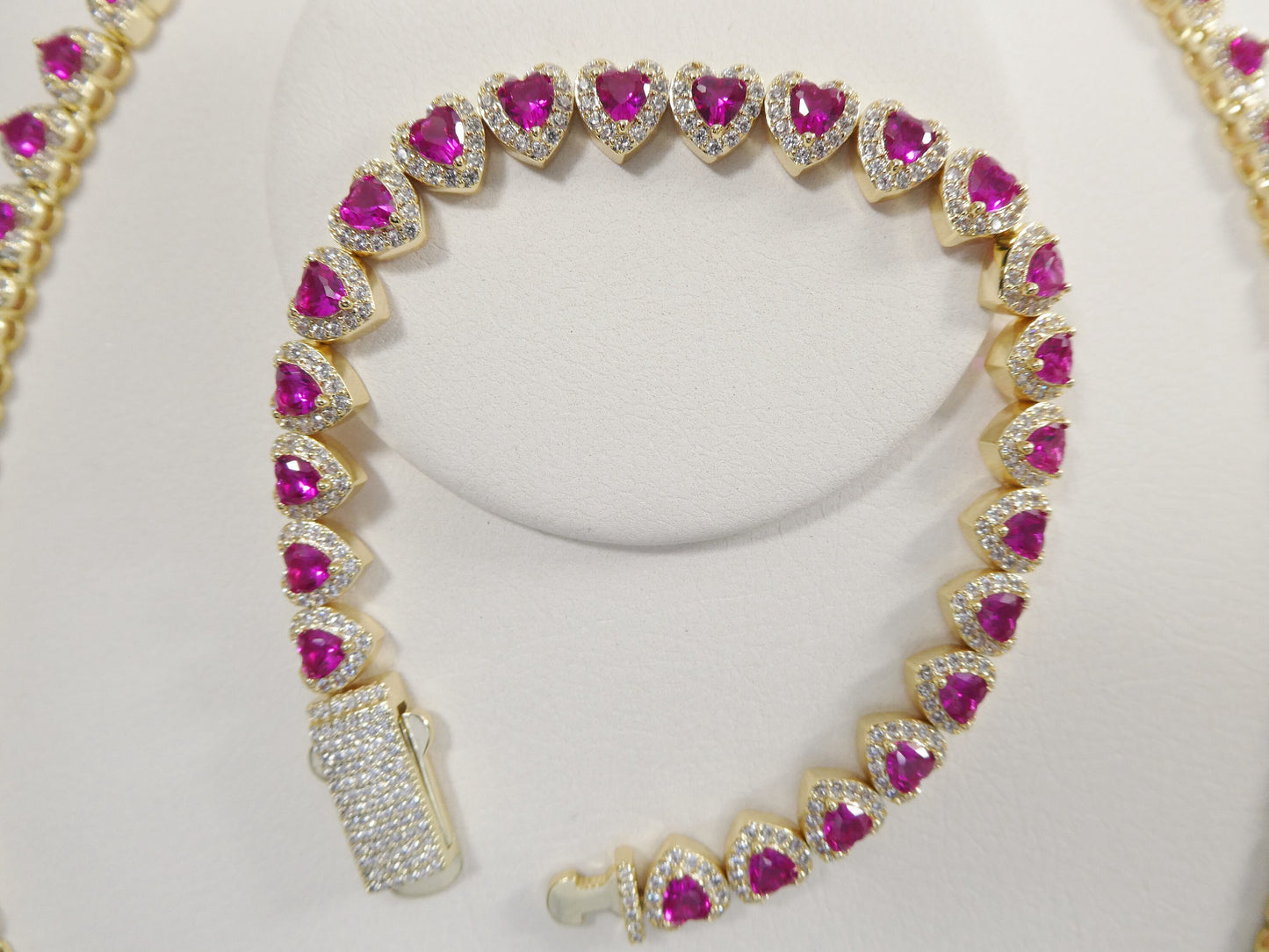 14k gold filled yellow gold ruby color heart necklace / bracelet