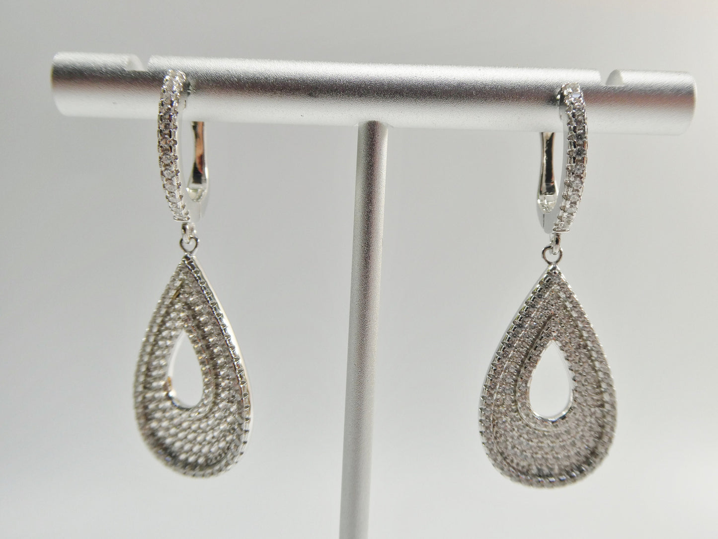 real 925 sterling silver micro pave setting 14k white gold color finish drop earring