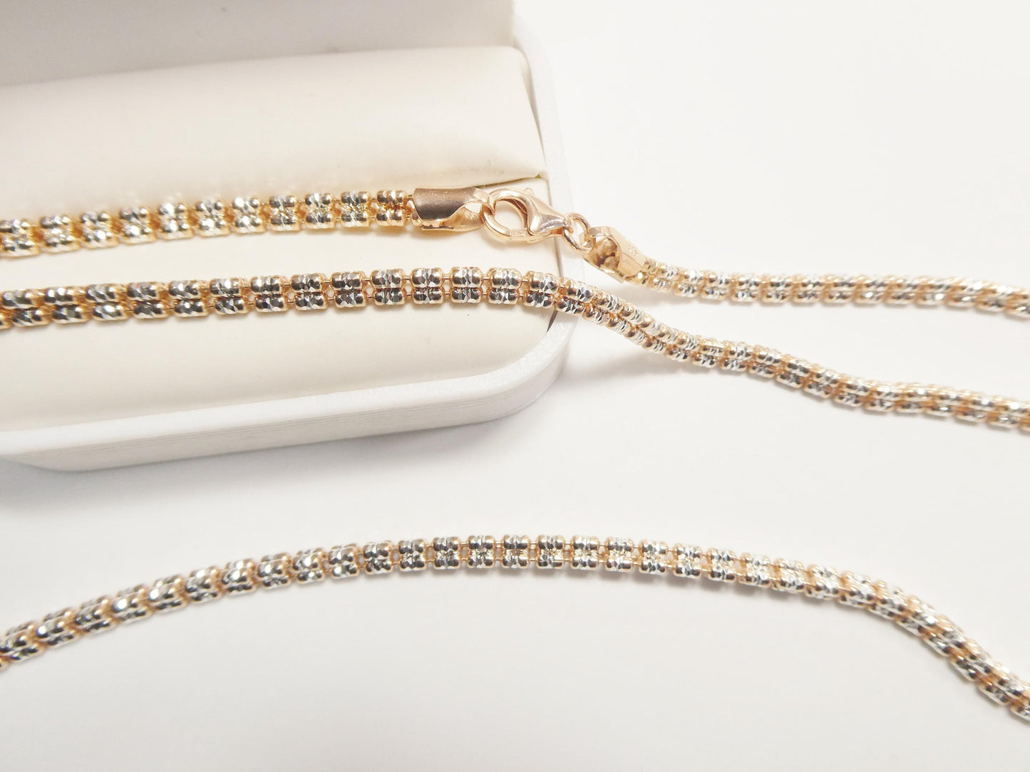 real 925 sterling silver 3mm diamond cut ice link rose gold chain necklace