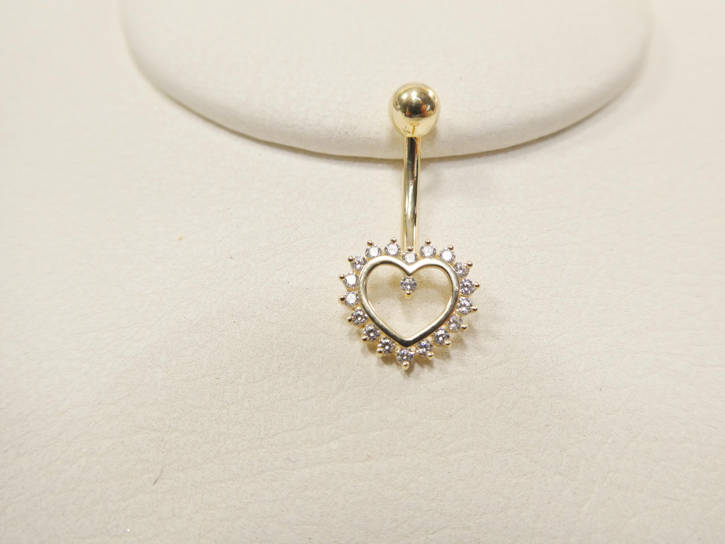 14k real solid yellow gold heart belly button ring piercing