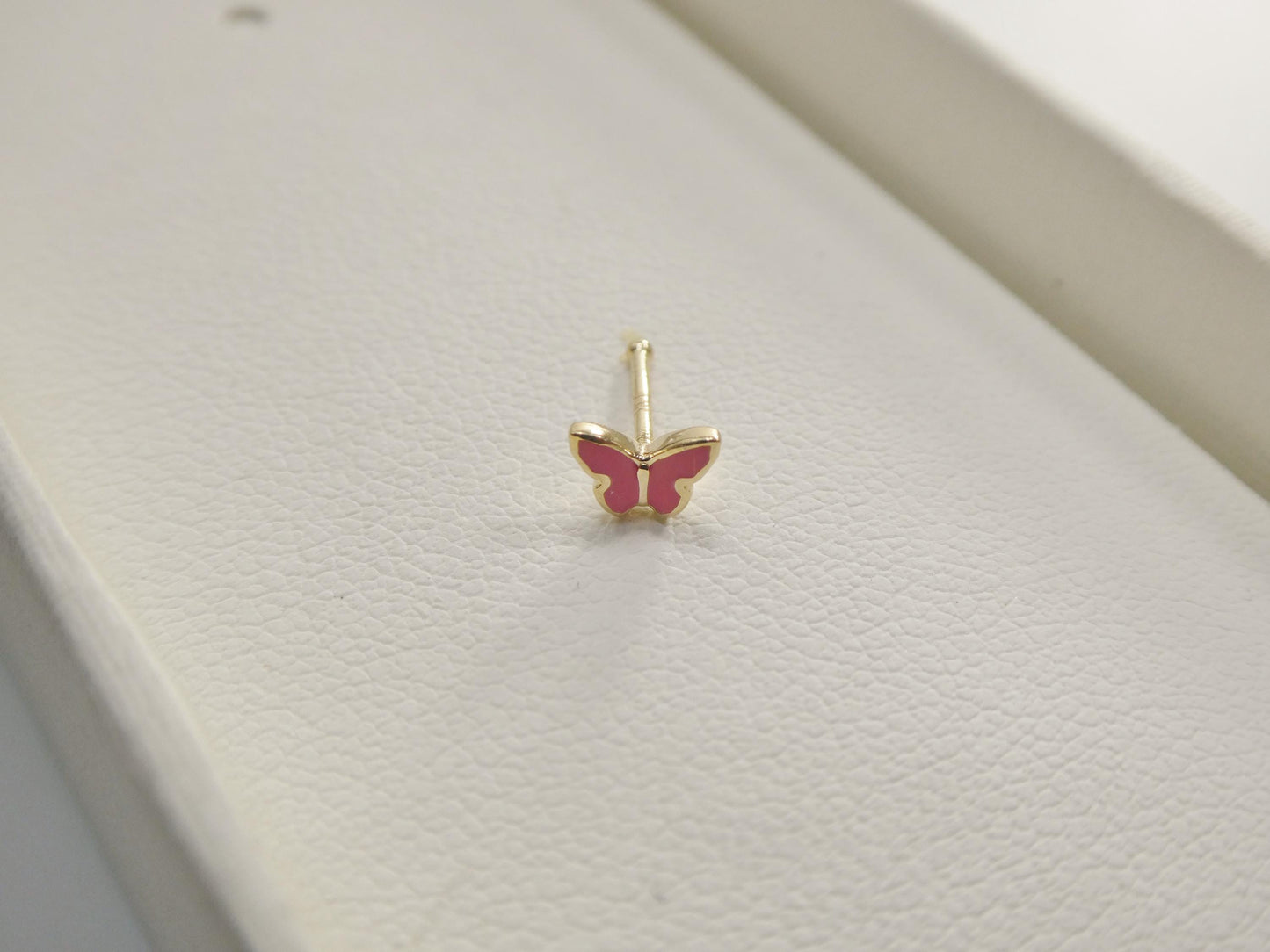 14k real solid yellow gold tiny pink butterfly stud nose ring
