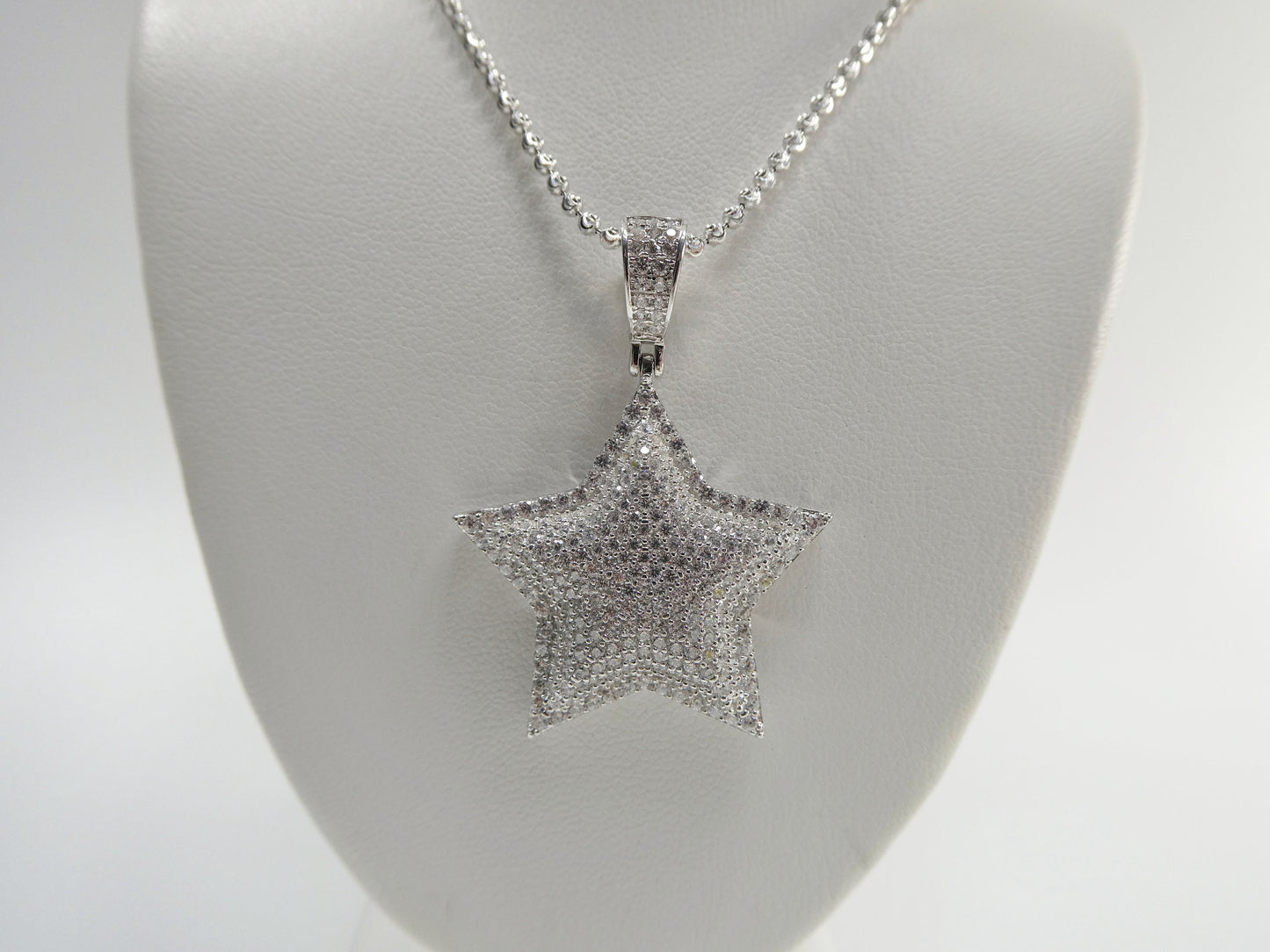 real 925 sterling silver 2mm moon cut chain and star charm pendent