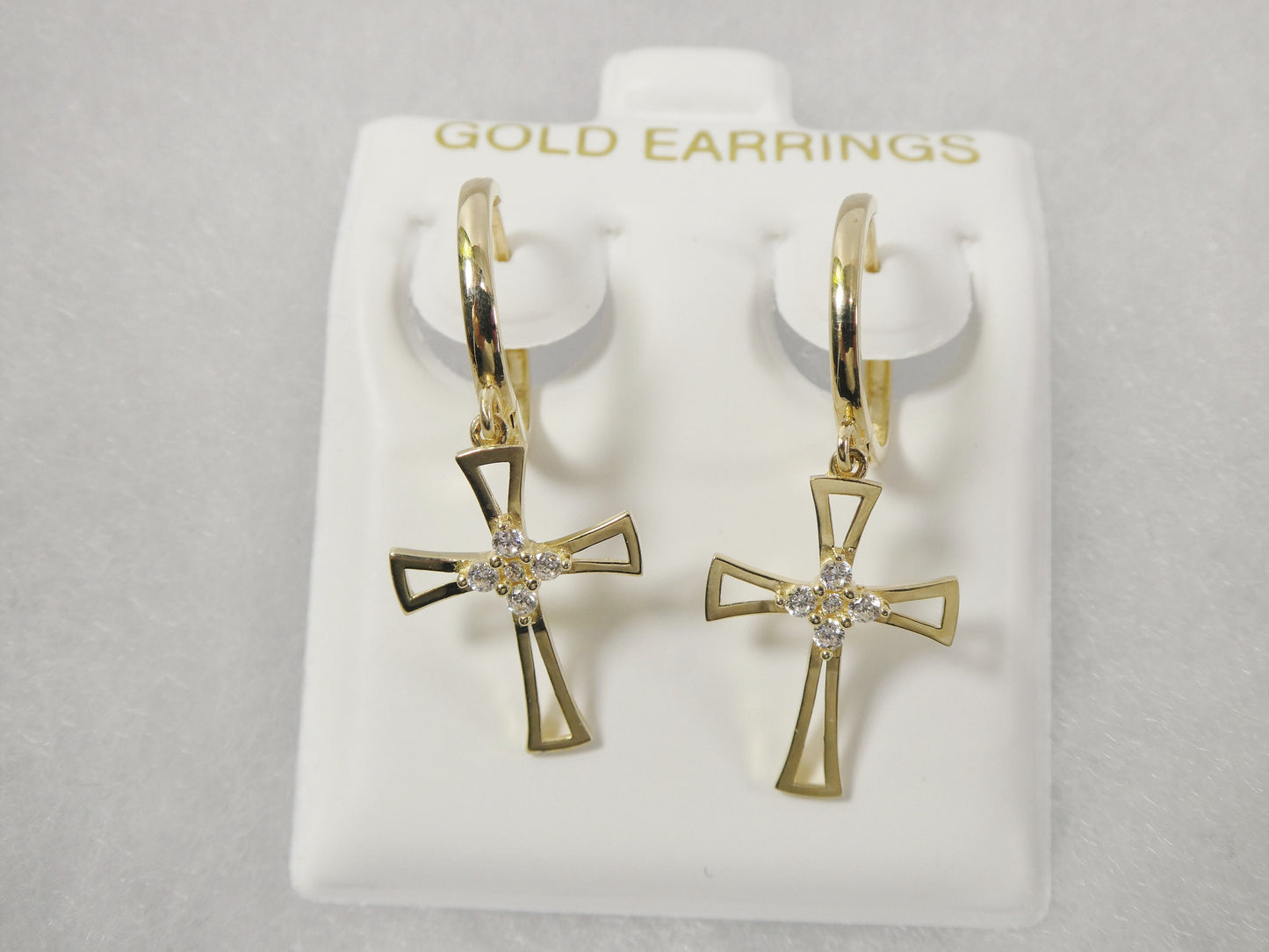 10k real solid yellow gold plain hoop huggie cross dropping