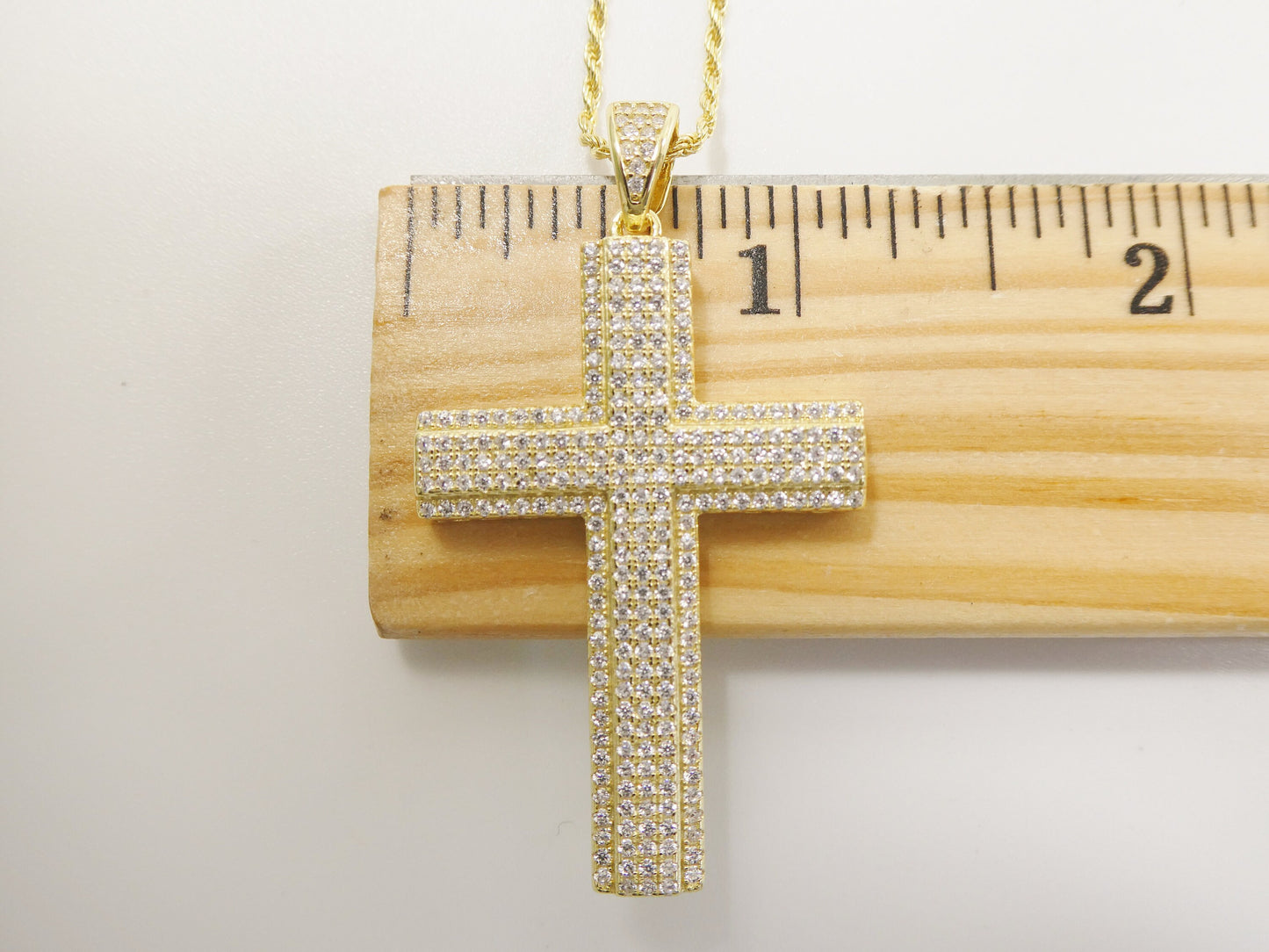 real 925 sterling silver 14k yellow / silver color 18 inch robe chain and cross pendent
