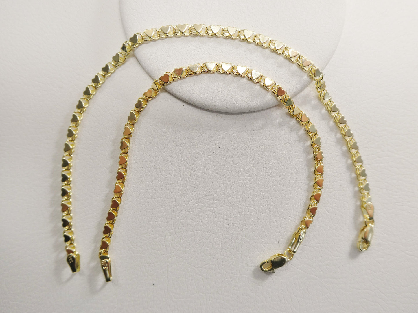 14k real solid yellow gold tennis heart 6 / 7/ inch bracelet