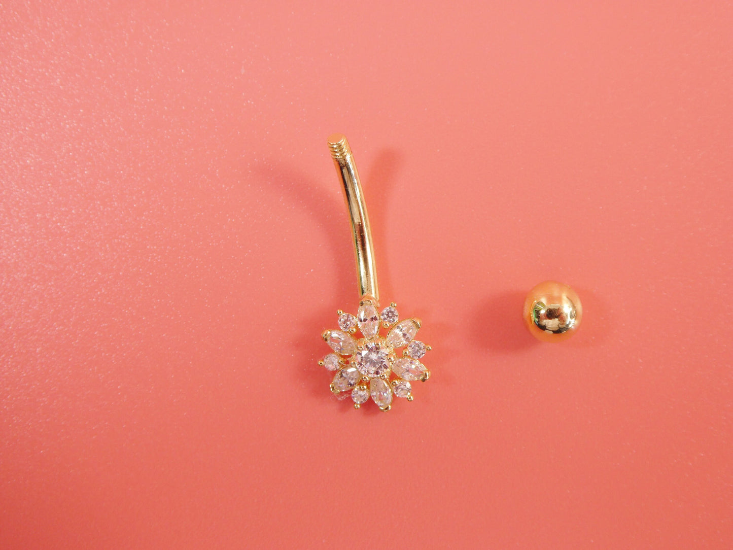 14k real solid yellow gold flower belly button ring piercing